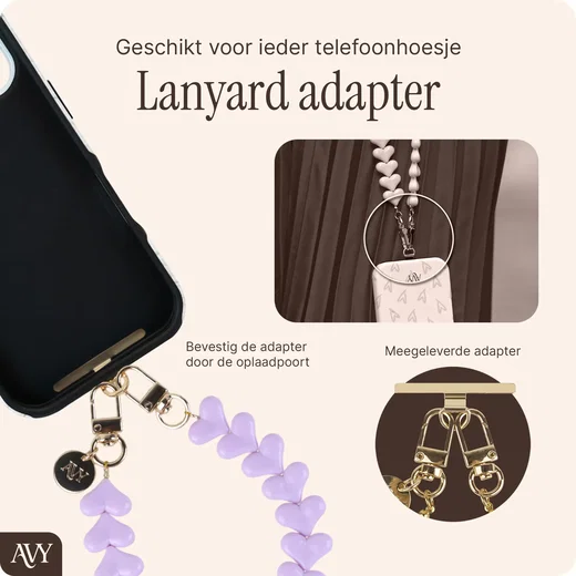 AVY Universele Hartjes Armband Polsband Telefoonkoord (30CM) Cupid Purple afbeelding 2