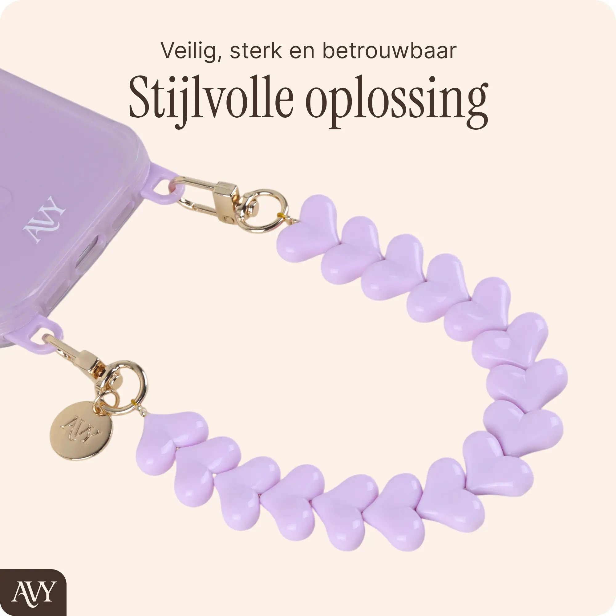 AVY Universele Hartjes Armband Polsband Telefoonkoord (30CM) Cupid Purple afbeelding 3