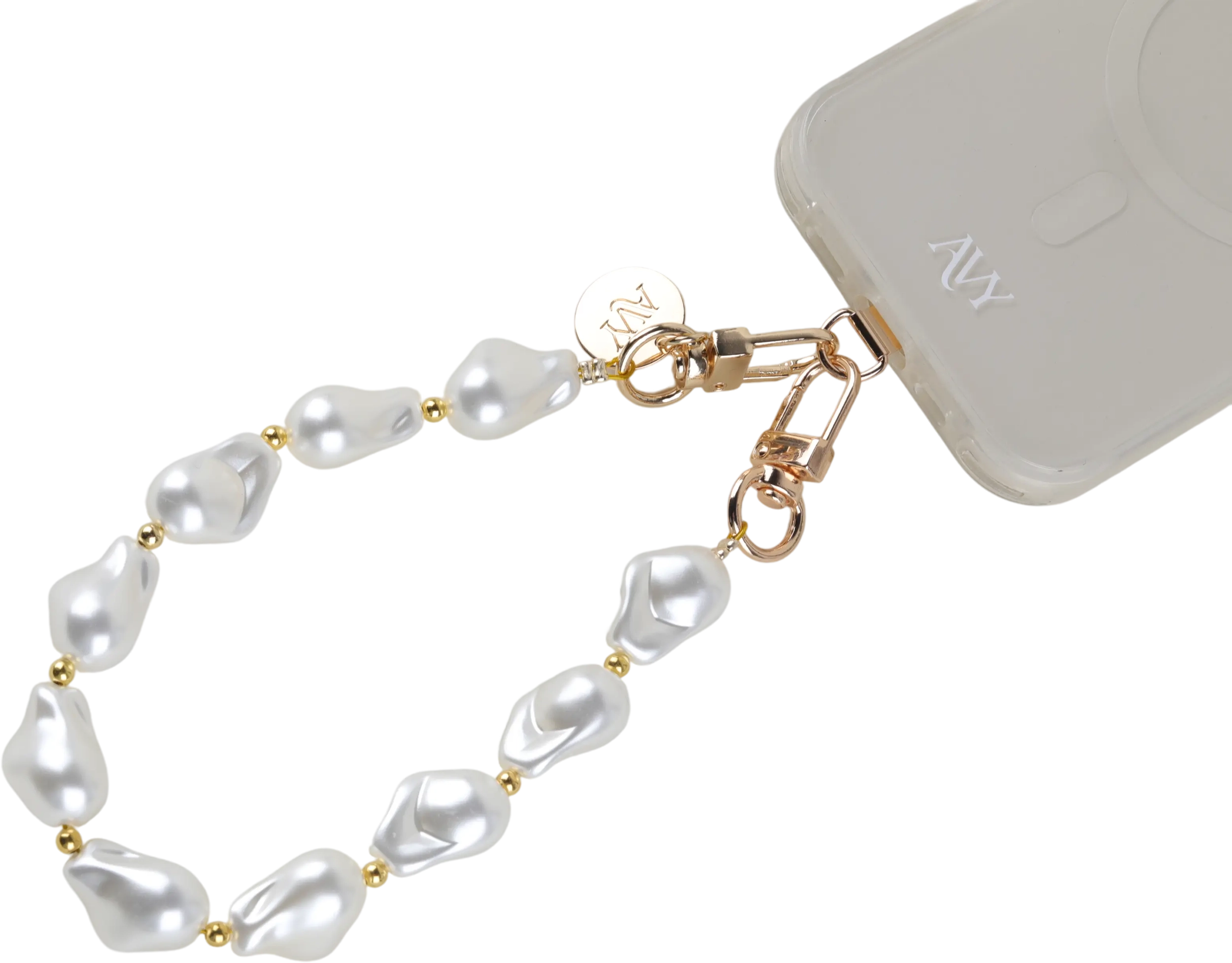 AVY Universeel Armband Polsband Parel Telefoonkoord (32CM) Silver Pearls afbeelding 13