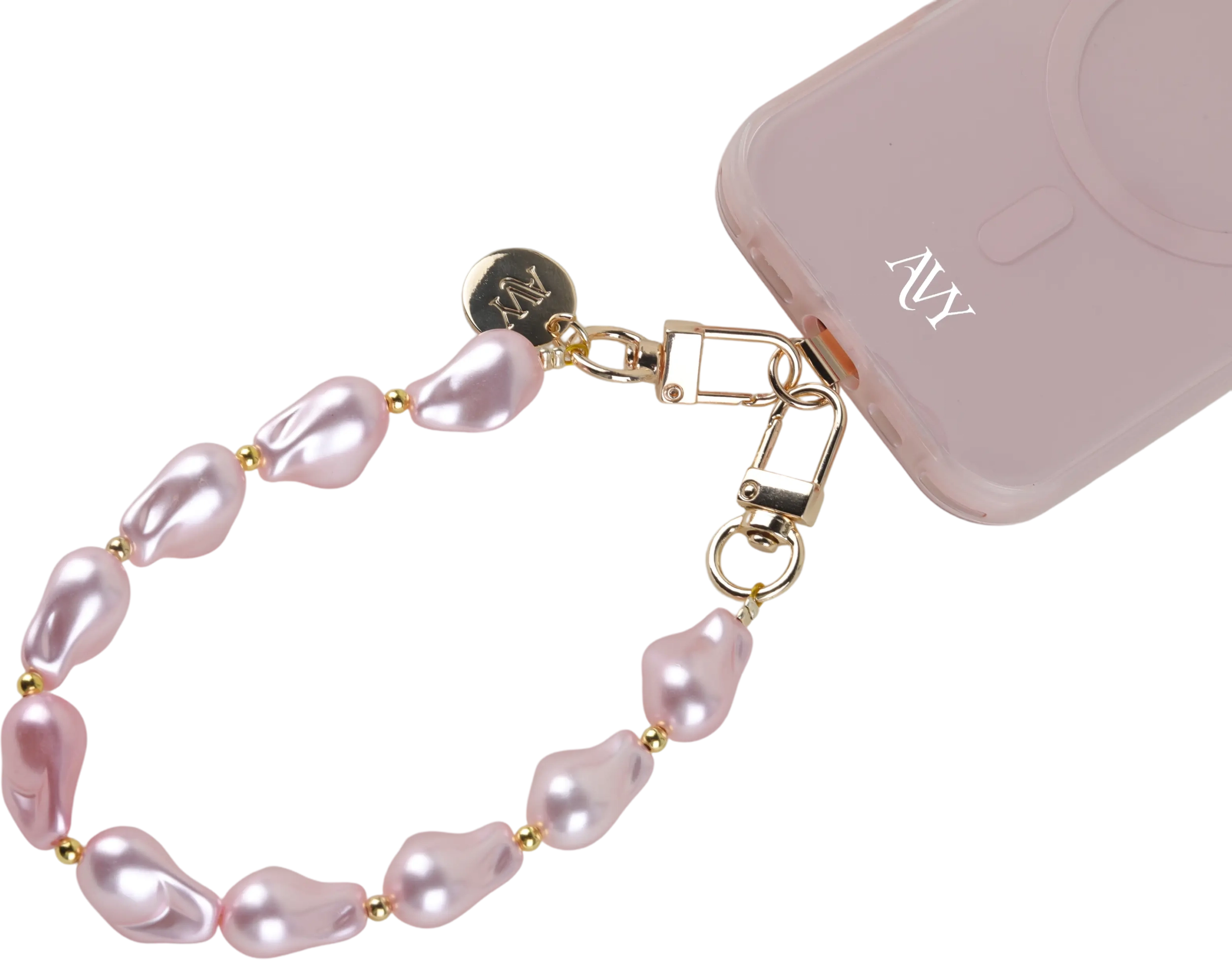 AVY Universeel Armband Polsband Parel Telefoonkoord (32CM) Pink Pearls afbeelding 11