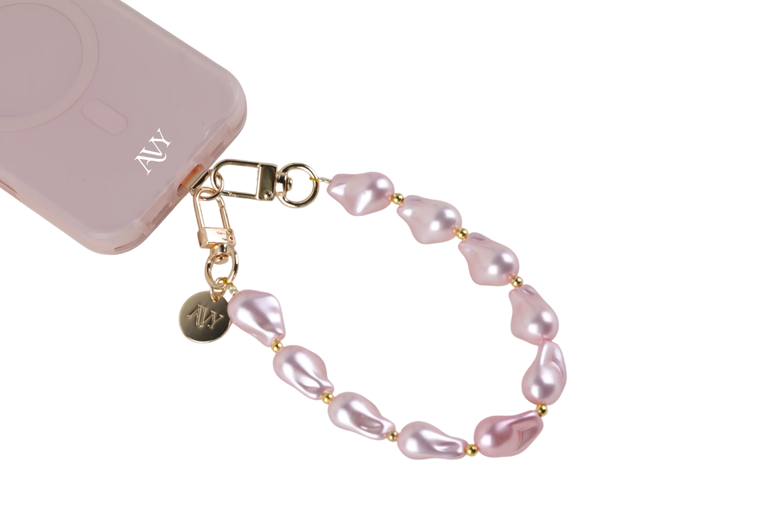 AVY Universeel Armband Polsband Parel Telefoonkoord (32CM) Pink Pearls afbeelding 13
