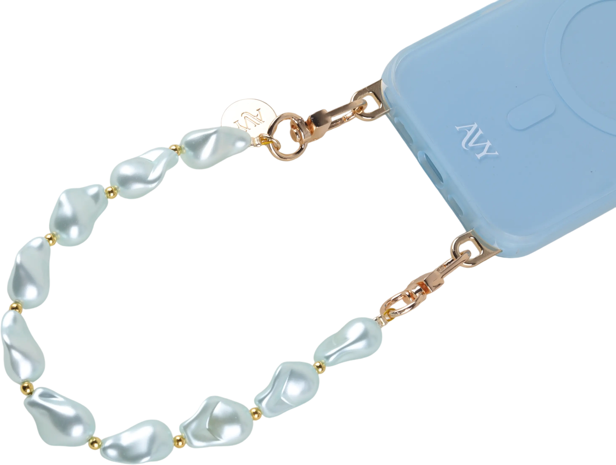 AVY Universeel Armband Polsband Parel Telefoonkoord (32CM) Blue Pearls afbeelding 8