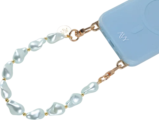 AVY Universeel Armband Polsband Parel Telefoonkoord (32CM) Blue Pearls afbeelding 8