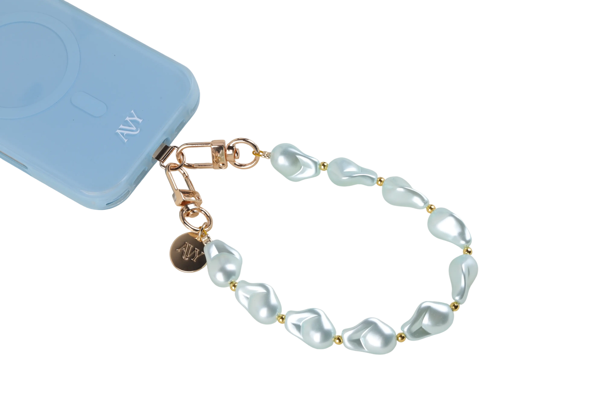 AVY Universeel Armband Polsband Parel Telefoonkoord (32CM) Blue Pearls afbeelding 9