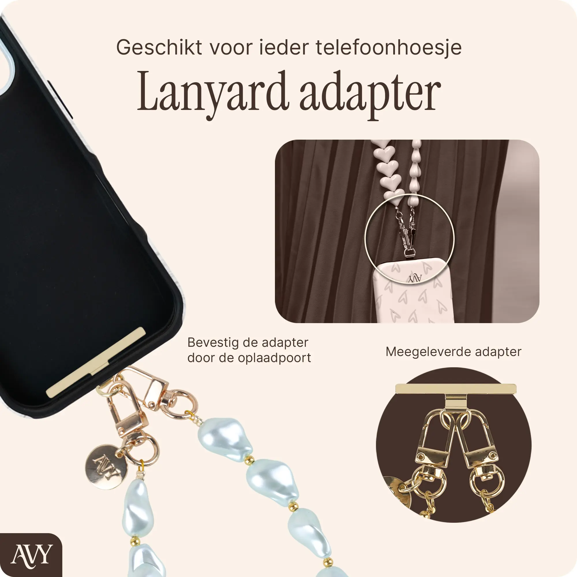 AVY Universeel Armband Polsband Parel Telefoonkoord (32CM) Blue Pearls afbeelding 6