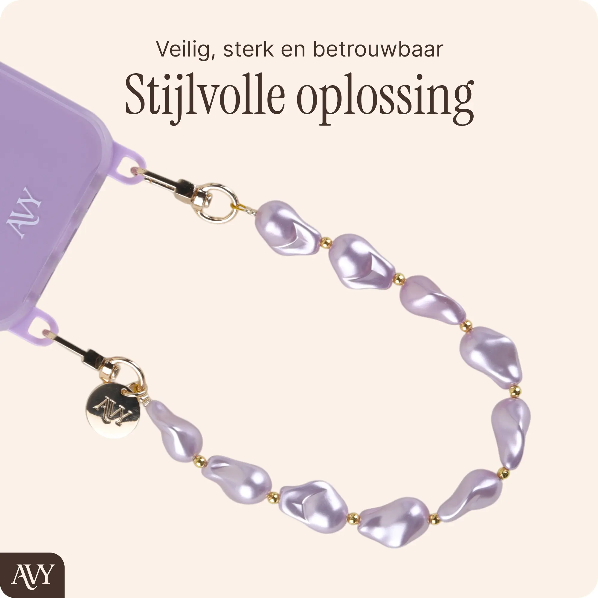 AVY Universeel Armband Polsband Parel Telefoonkoord (32CM) Purple Pearls afbeelding 5