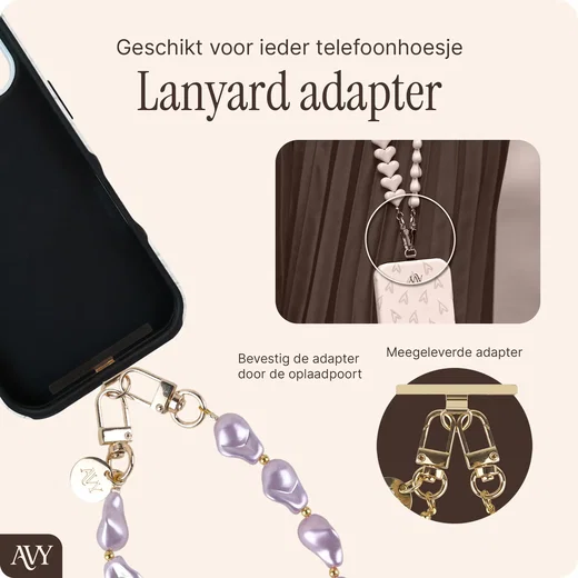 AVY Universeel Armband Polsband Parel Telefoonkoord (32CM) Purple Pearls afbeelding 6