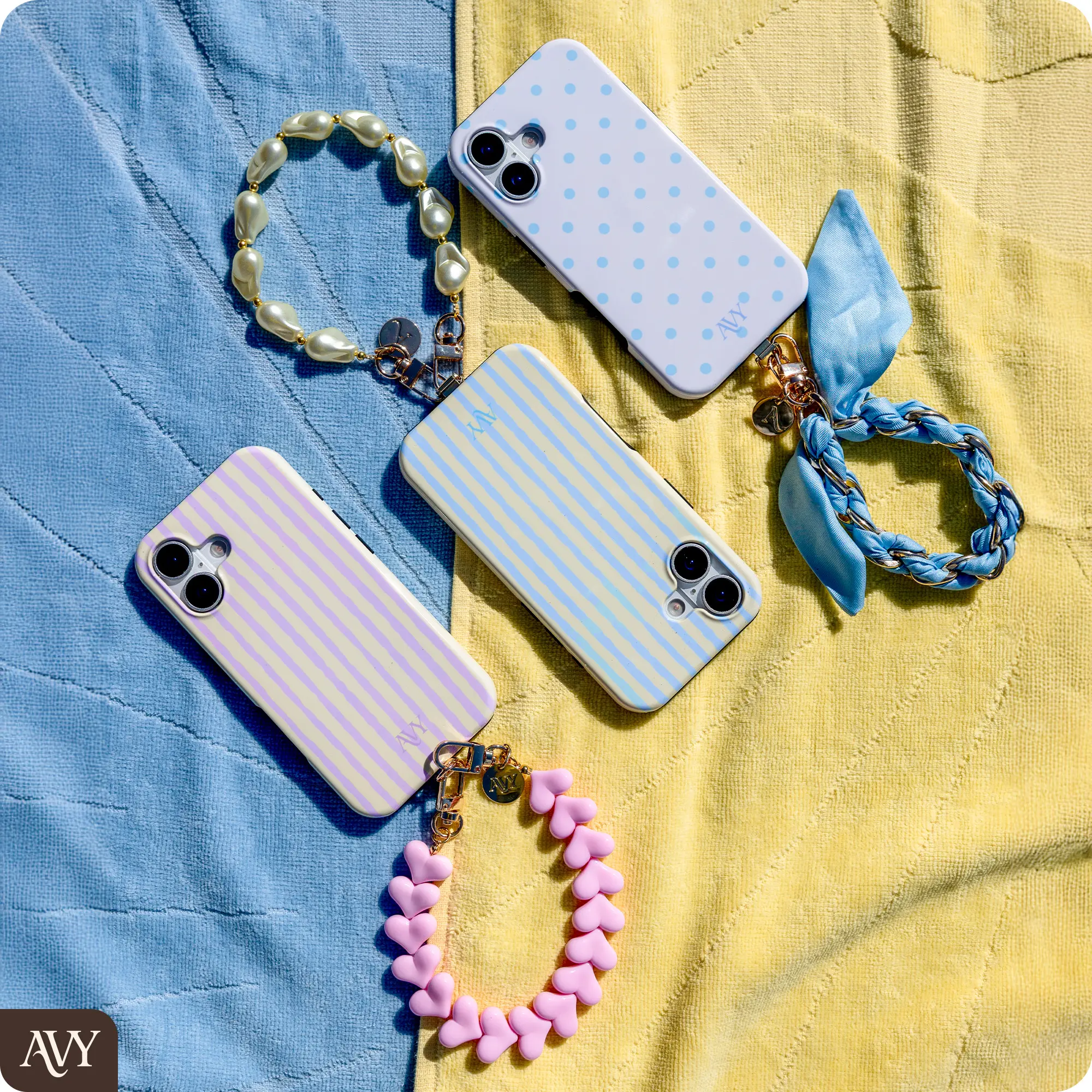 AVY Universeel Armband Polsband Parel Telefoonkoord (32CM) Yellow Pearls afbeelding 2
