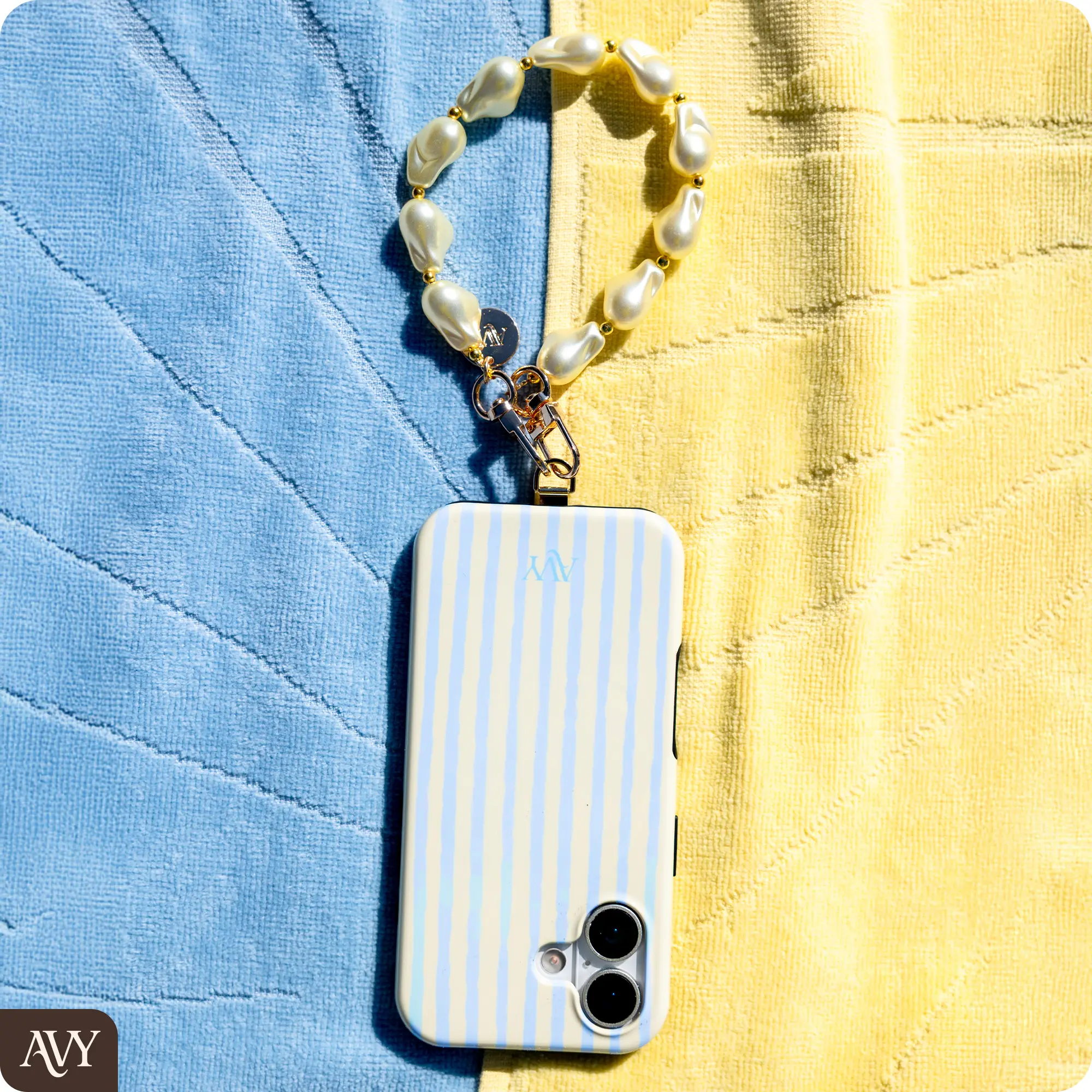 AVY Universeel Armband Polsband Parel Telefoonkoord (32CM) Yellow Pearls afbeelding 4