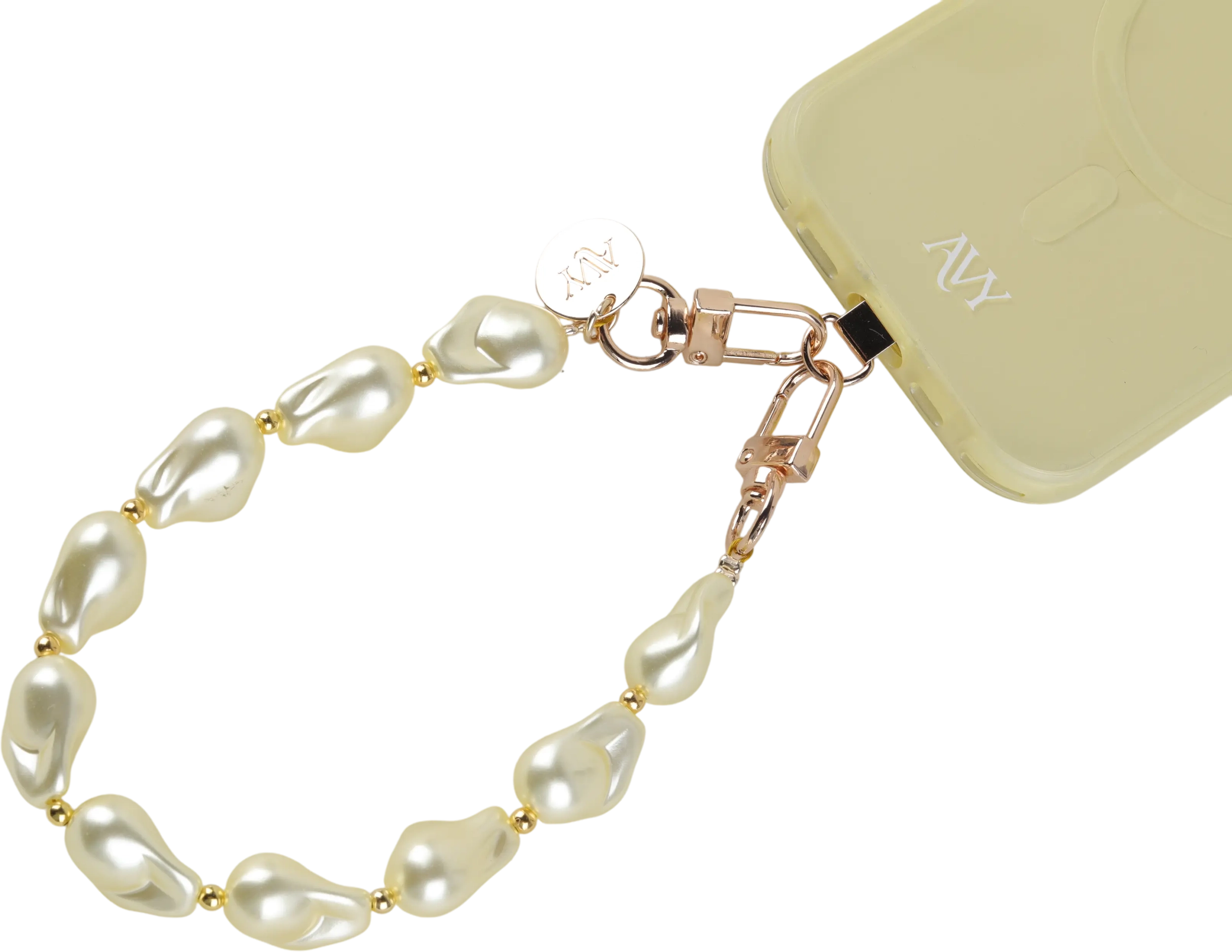 AVY Universeel Armband Polsband Parel Telefoonkoord (32CM) Yellow Pearls afbeelding 7