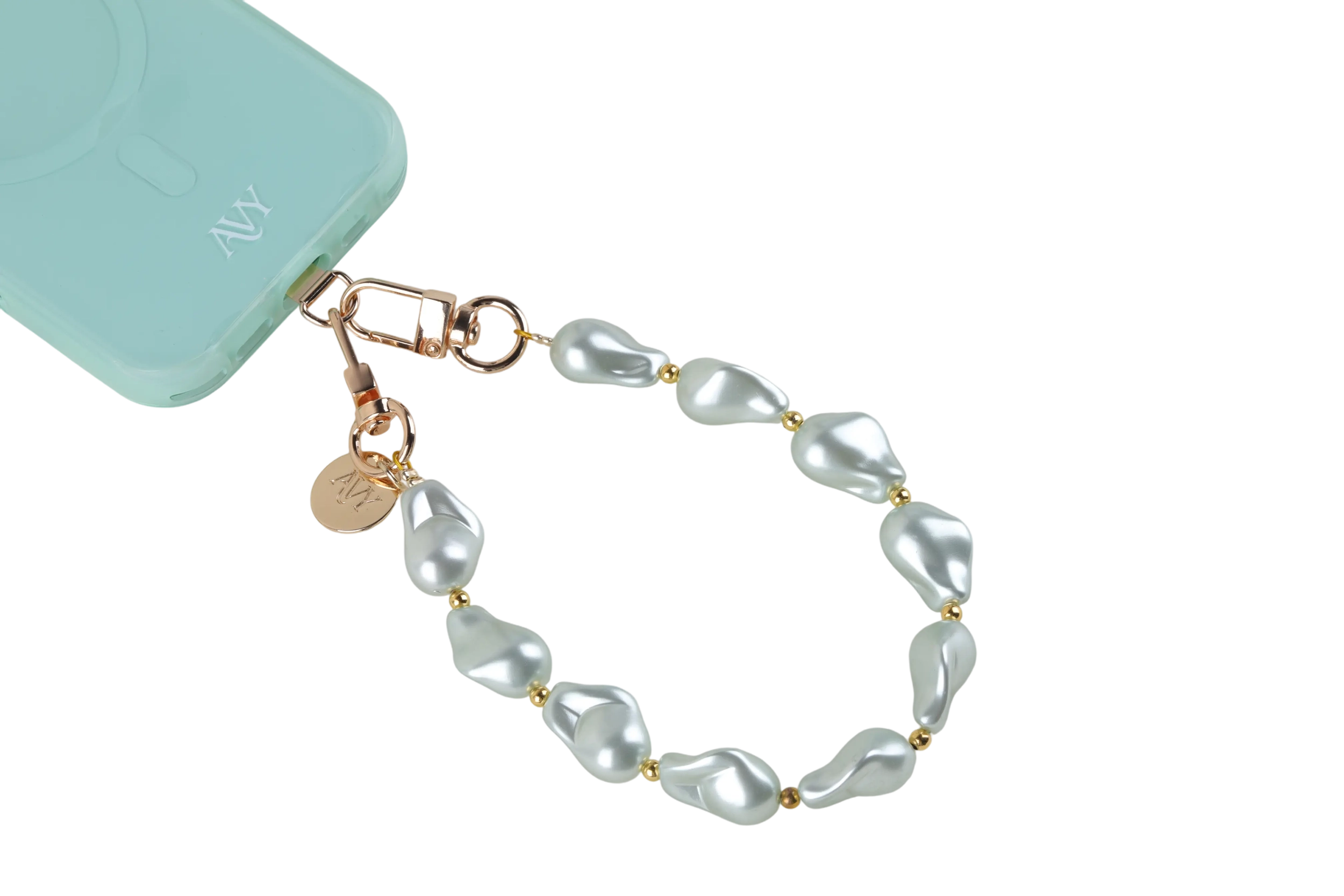 AVY Universeel Armband Polsband Parel Telefoonkoord (32CM) Matcha Pearls afbeelding 11