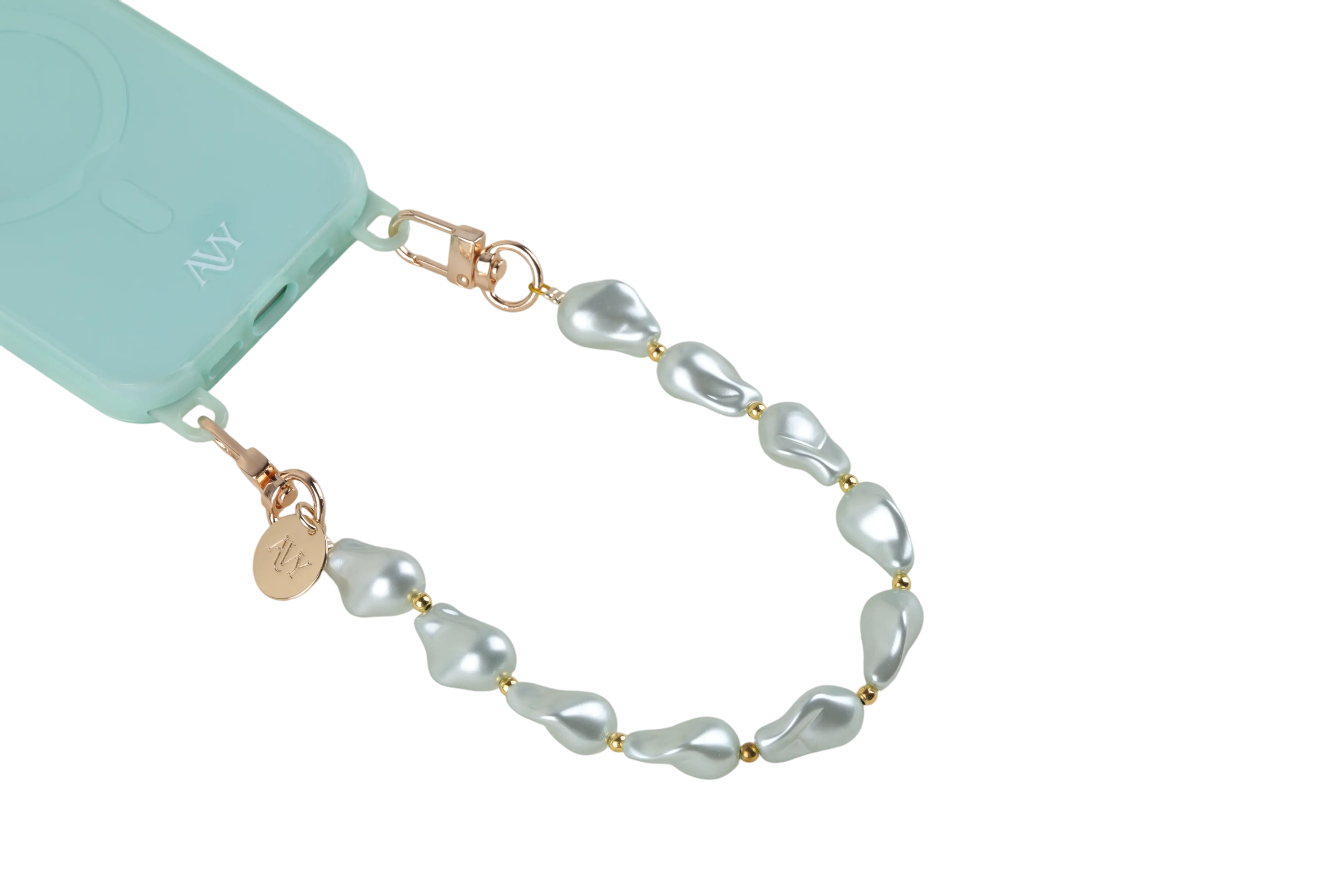 AVY Universeel Armband Polsband Parel Telefoonkoord (32CM) Matcha Pearls afbeelding 8
