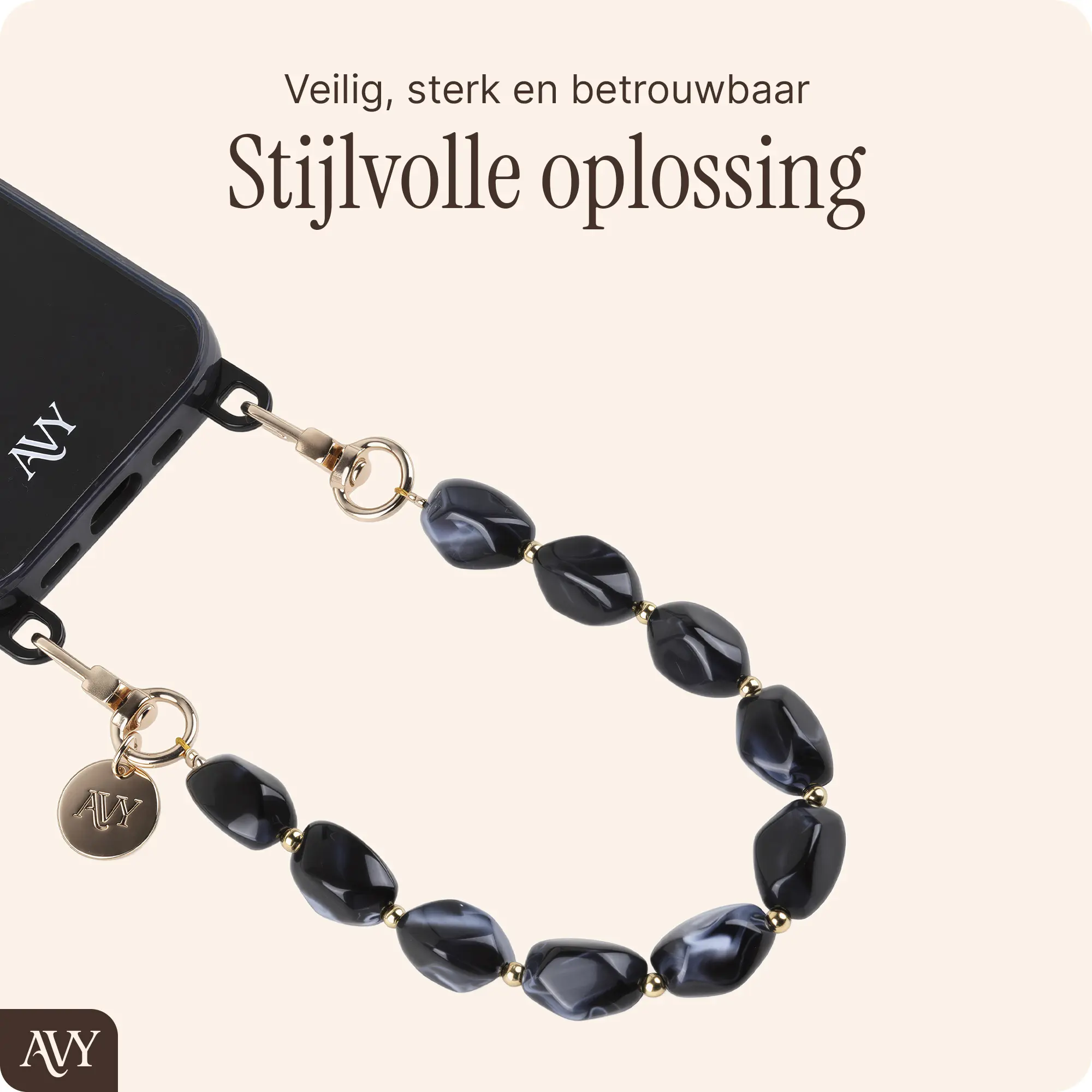 AVY Universeel Armband Polsband Stenen Telefoonkoord (32CM) Rocher Black afbeelding 3