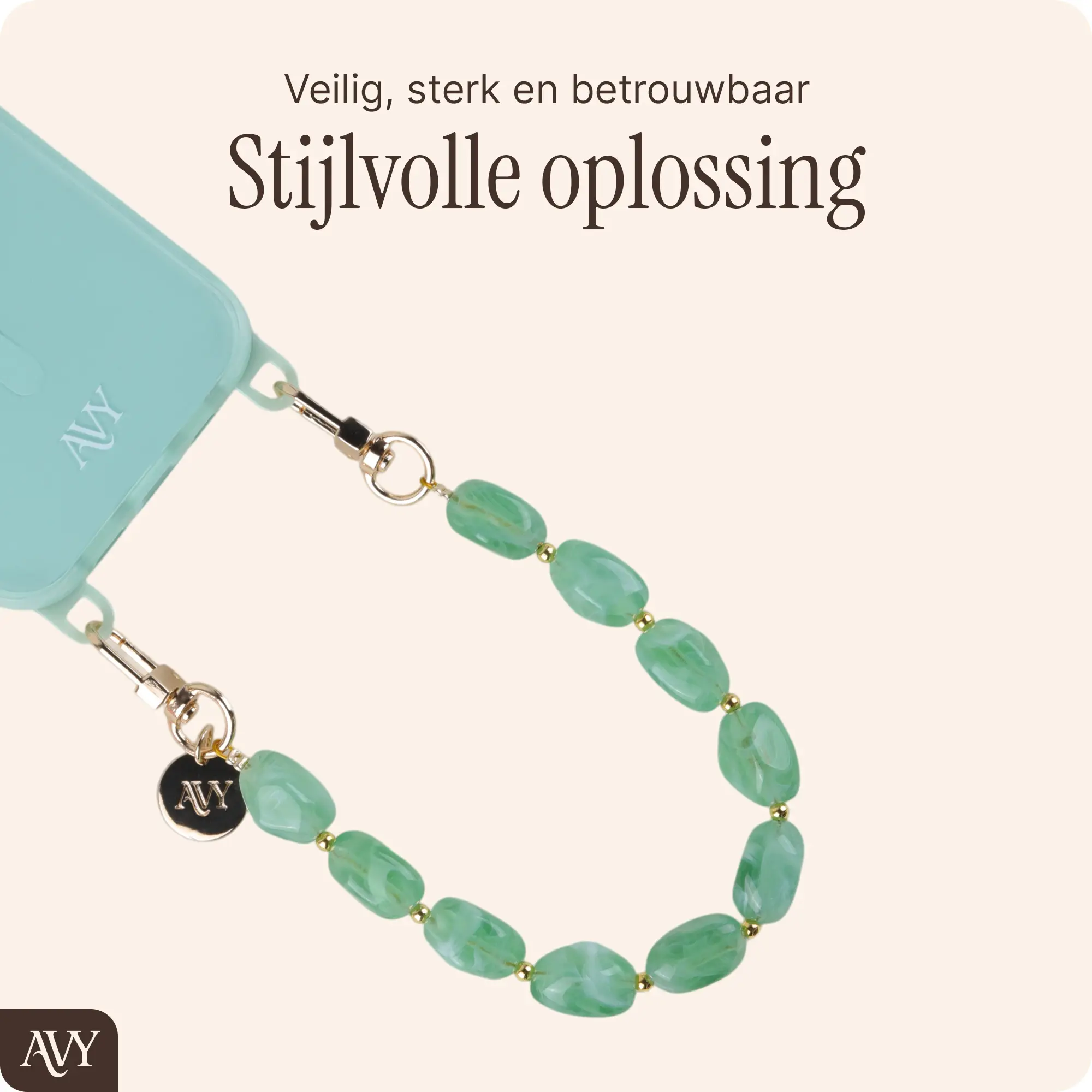 AVY Universeel Armband Polsband Stenen Telefoonkoord (32CM) Rocher Matcha afbeelding 2