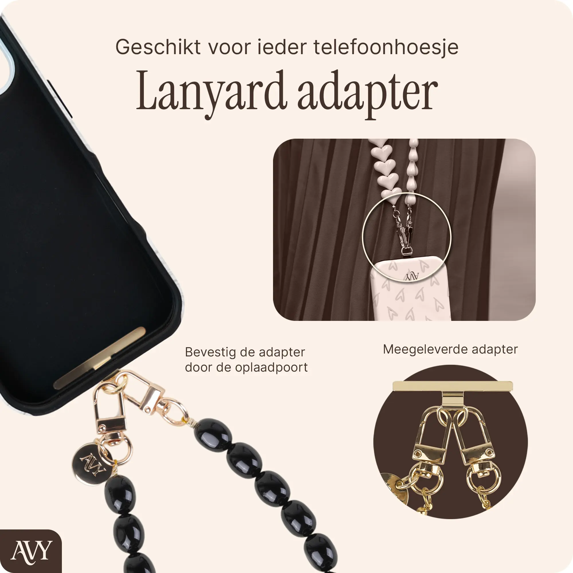 AVY Universeel Armband Polsband Kralen Telefoonkoord (32CM) Rosario Black afbeelding 3