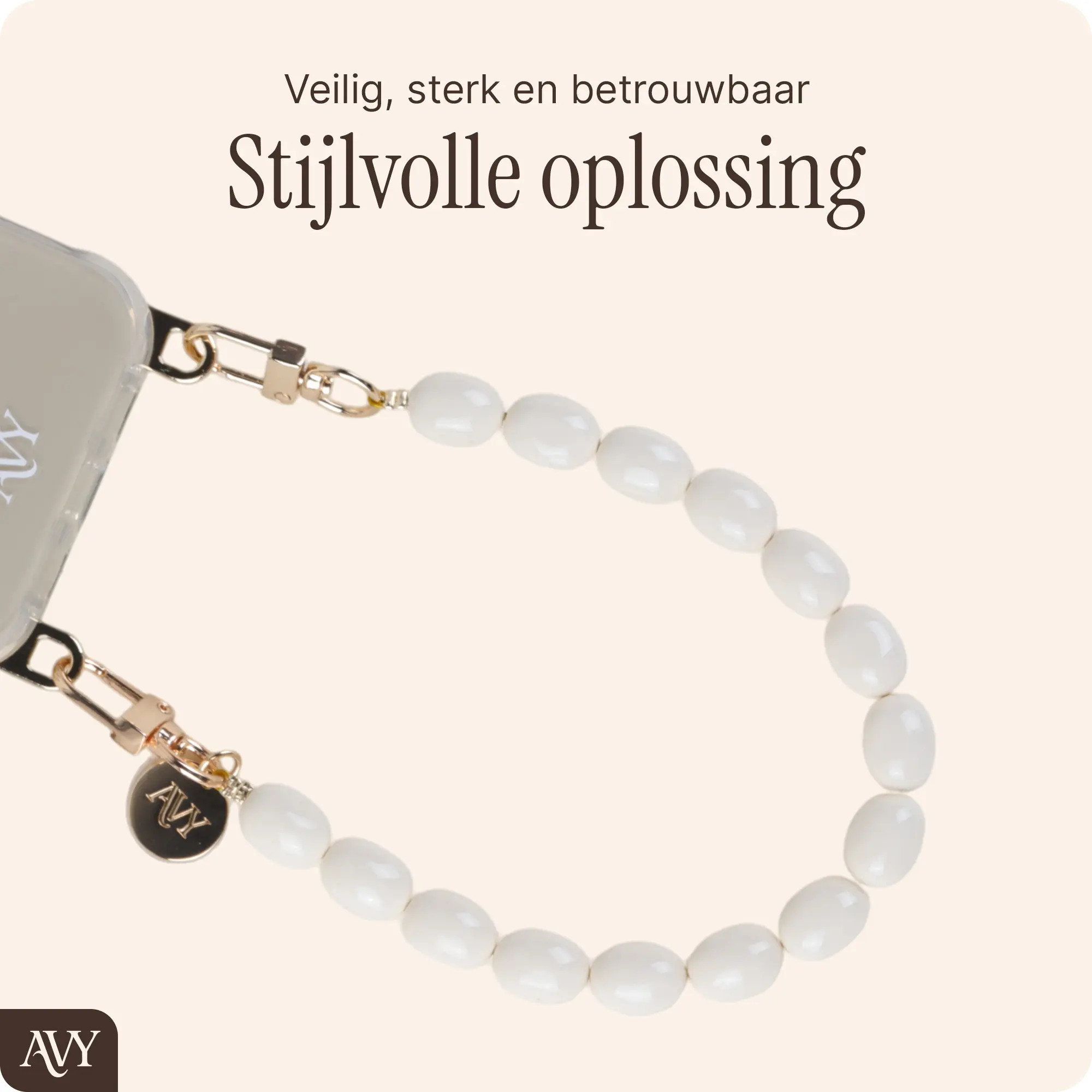 AVY Universeel Armband Polsband Kralen Telefoonkoord (32CM) Rosario Beige afbeelding 2