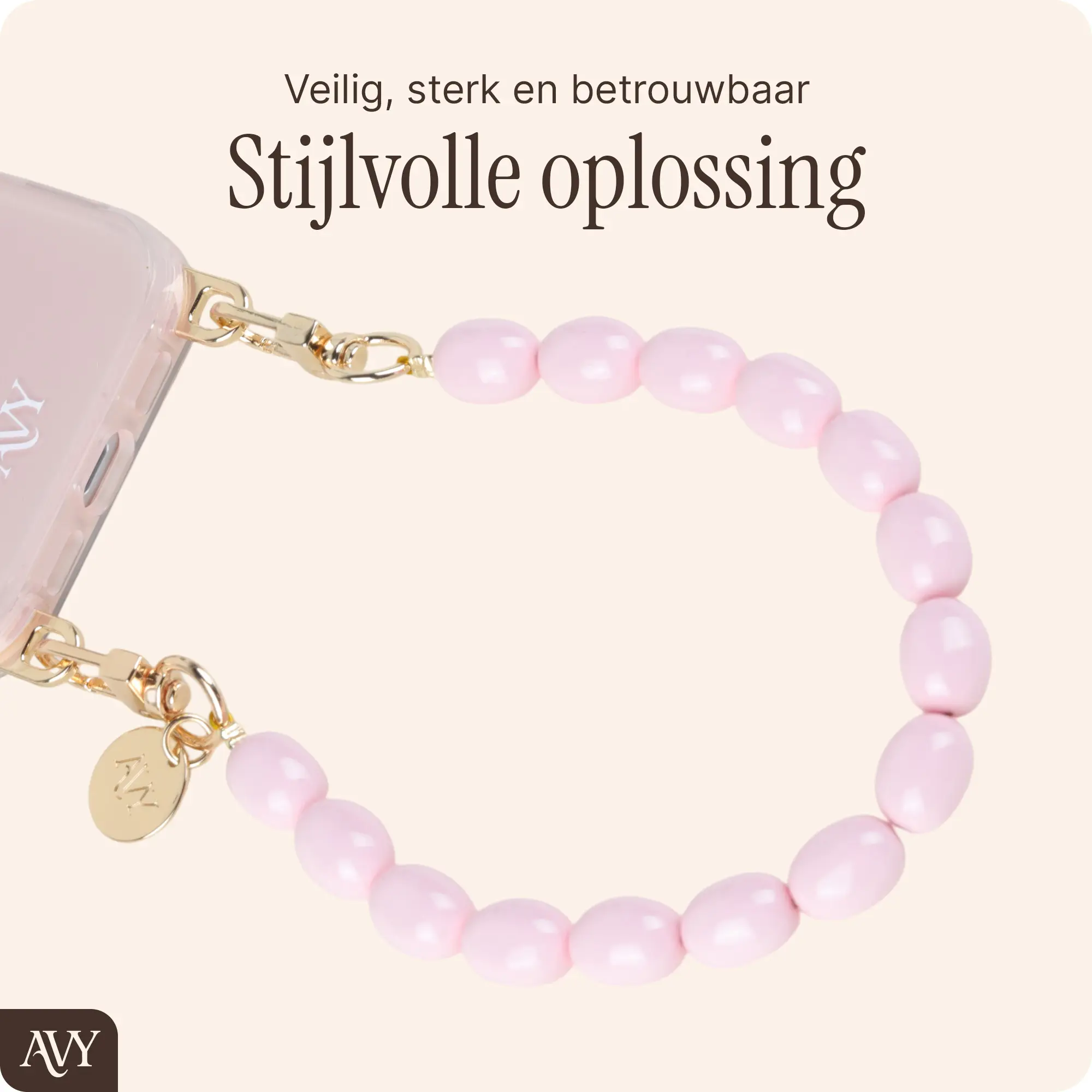 AVY Universeel Armband Polsband Kralen Telefoonkoord (32CM) Rosario Pink afbeelding 2