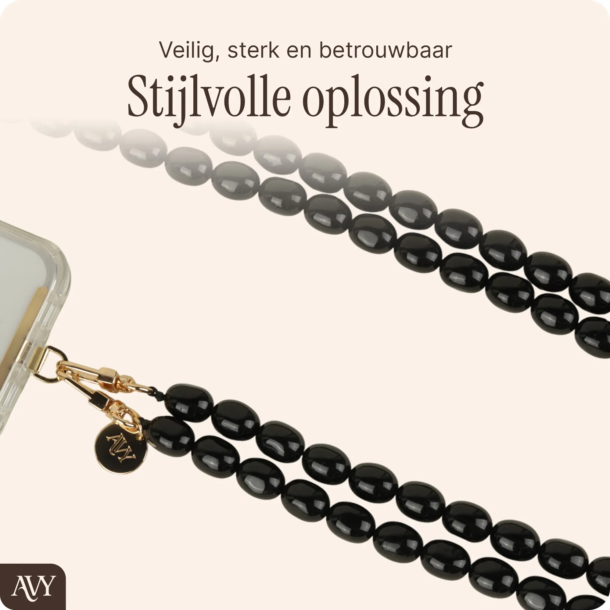 AVY Universeel Ketting Crossbody Kralen Telefoonkoord (120CM) Rosario Black afbeelding 3