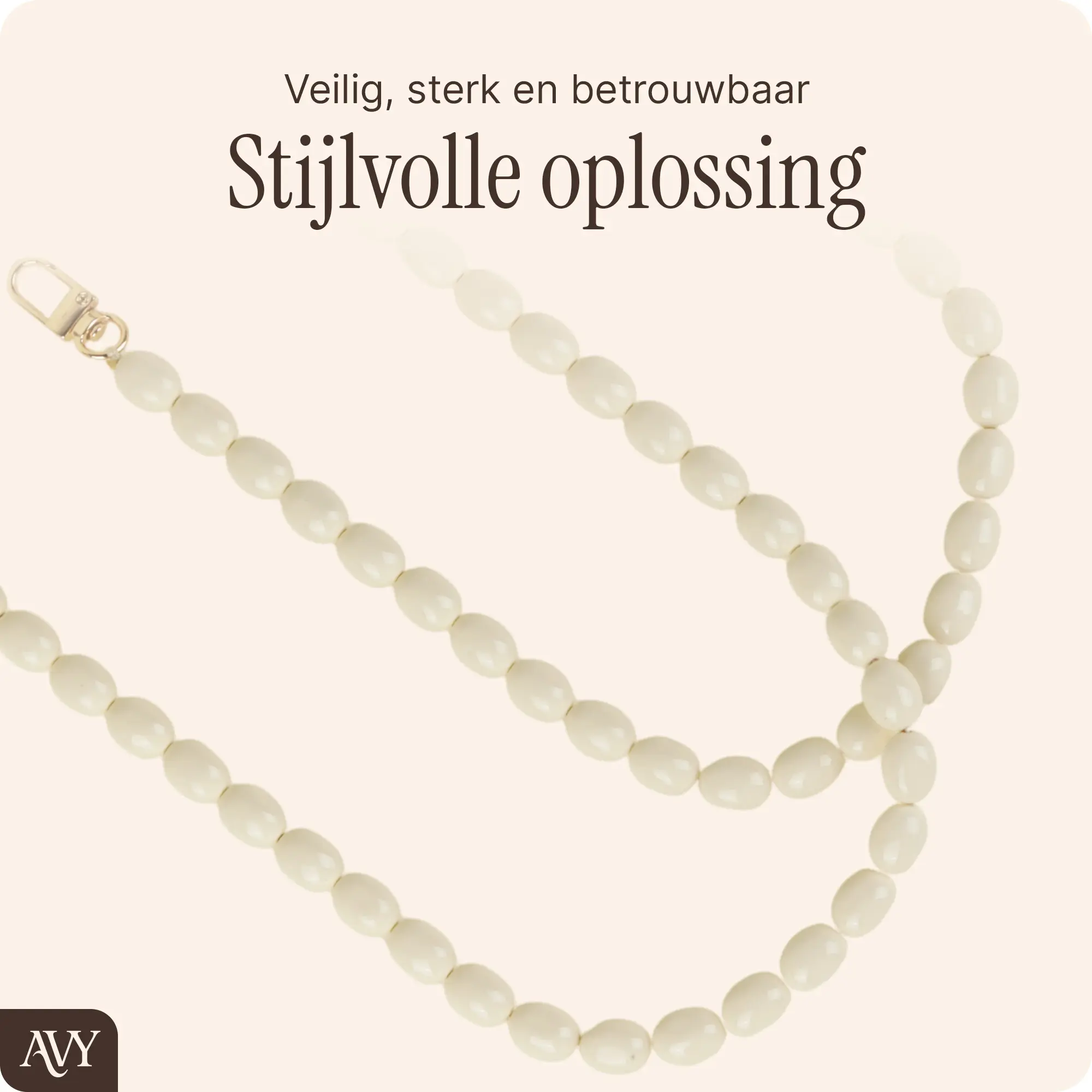 AVY Universeel Ketting Crossbody Kralen Telefoonkoord (120CM) Rosario Beige afbeelding 3