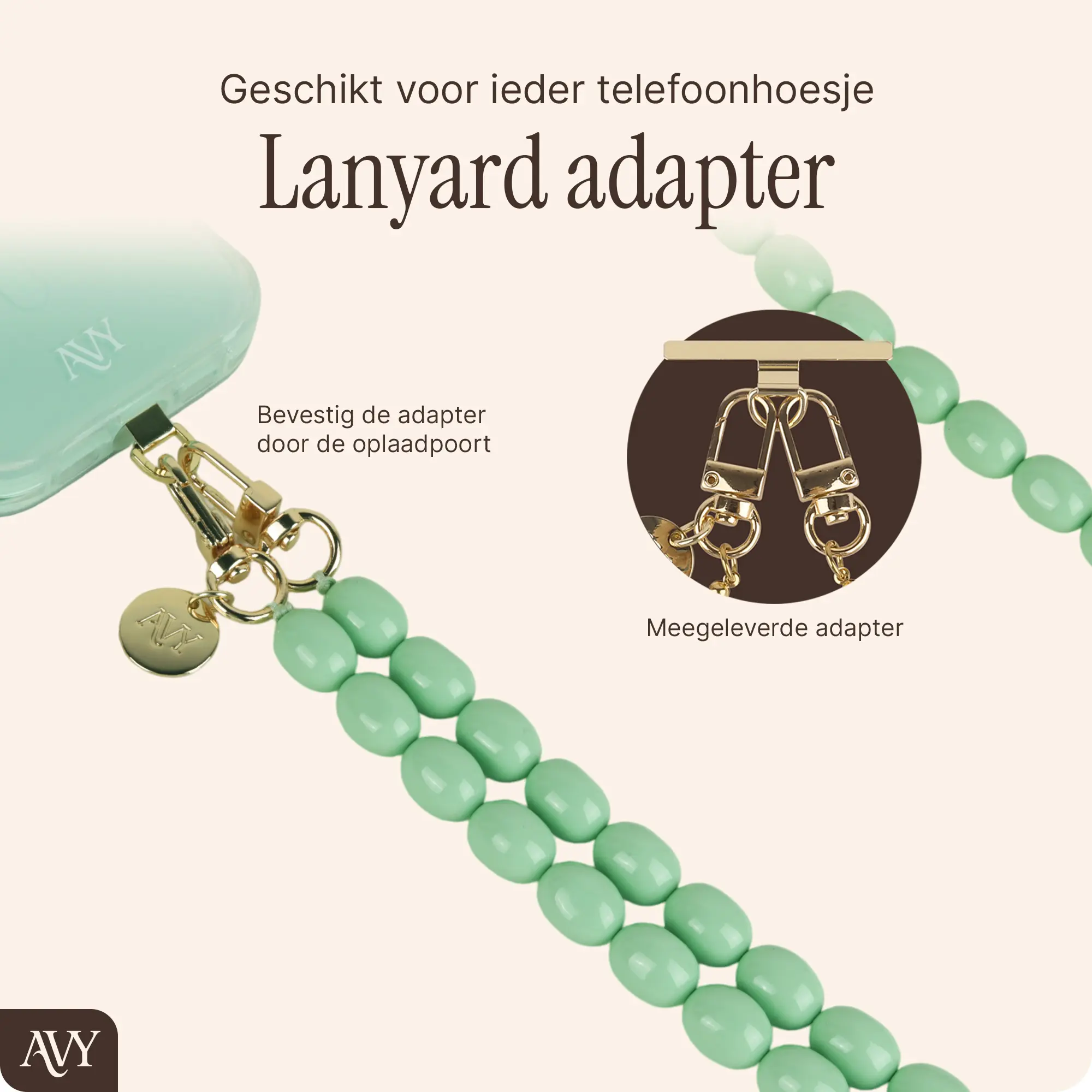 AVY Universeel Ketting Crossbody Kralen Telefoonkoord (120CM) Rosario Matcha afbeelding 2