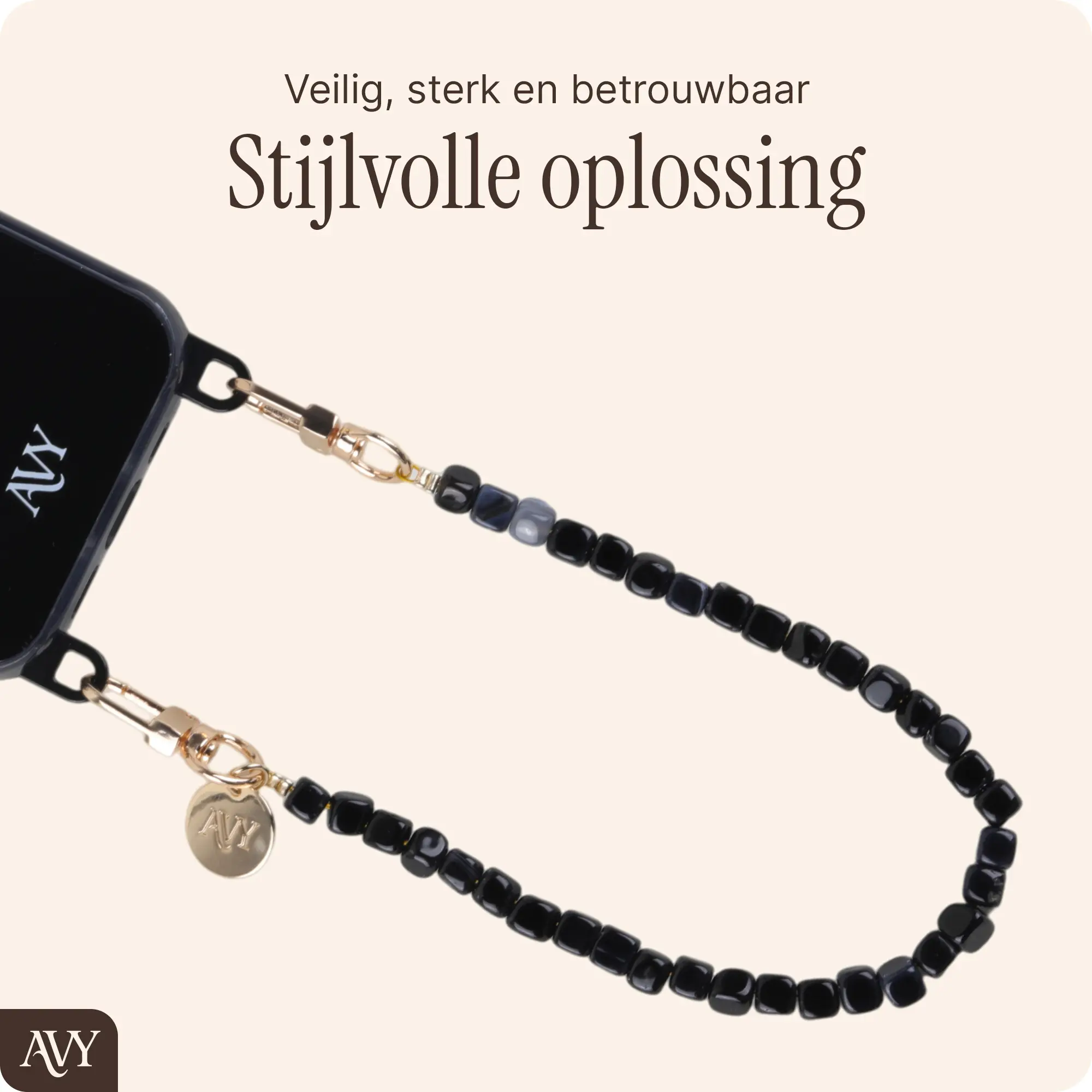 AVY Universeel Armband Polsband Telefoonkoord (32CM) Cubiq Black afbeelding 2