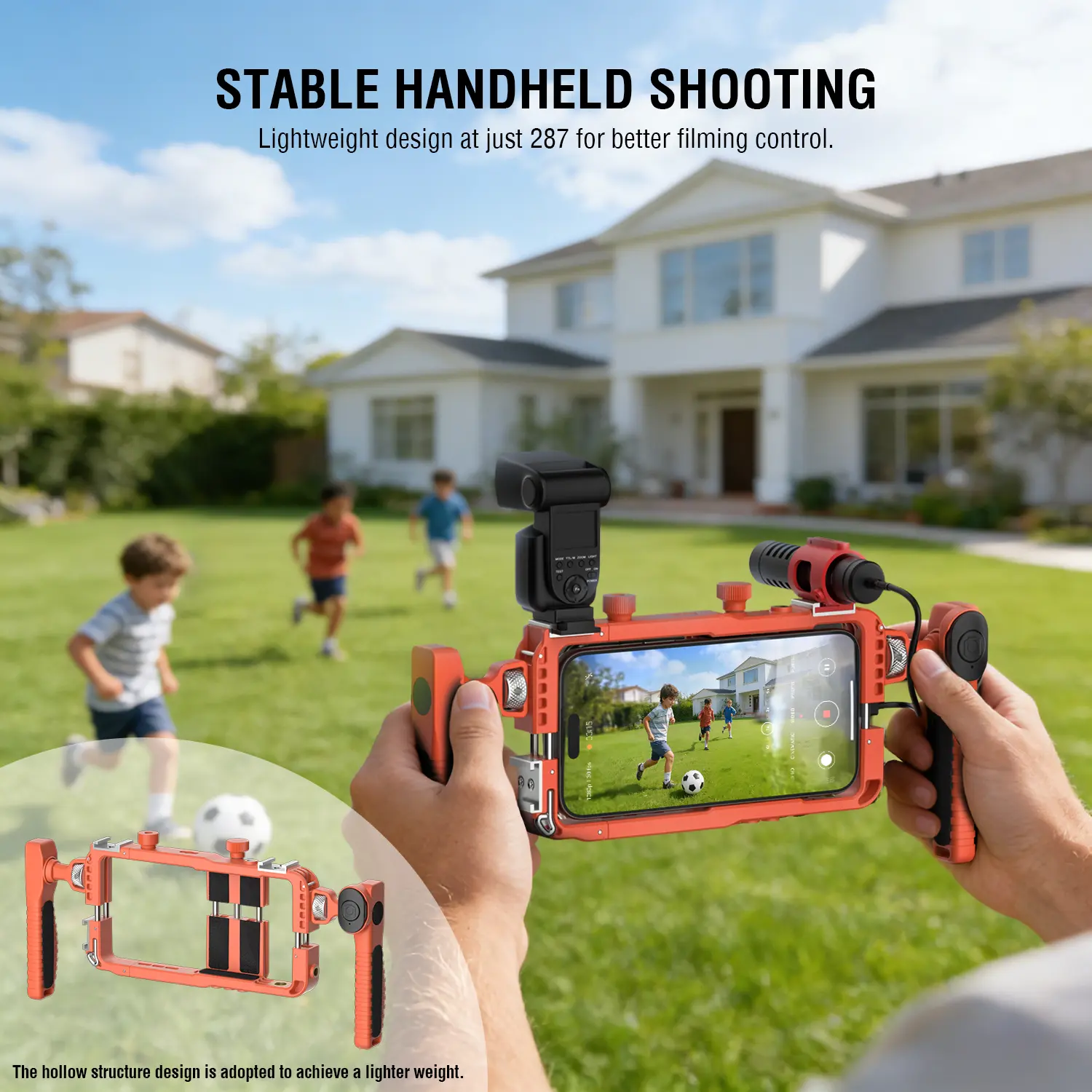 Universele Smartphone Video Rig met Draadloze Afstandsbediening Oranje afbeelding 3