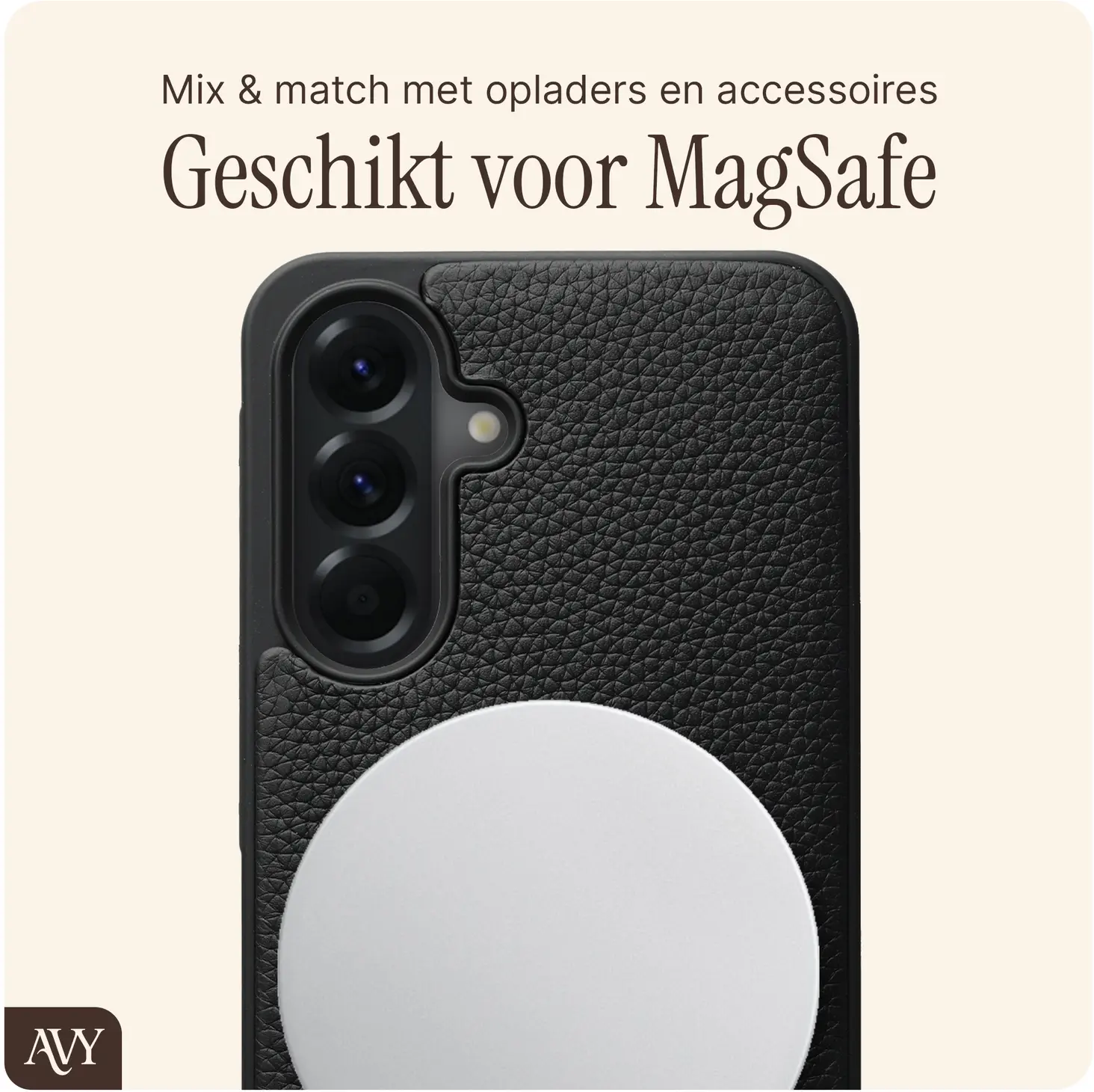 AVY Samsung Galaxy A57 Hoesje met Koord Haakjes MagSafe Leer Zwart afbeelding 8