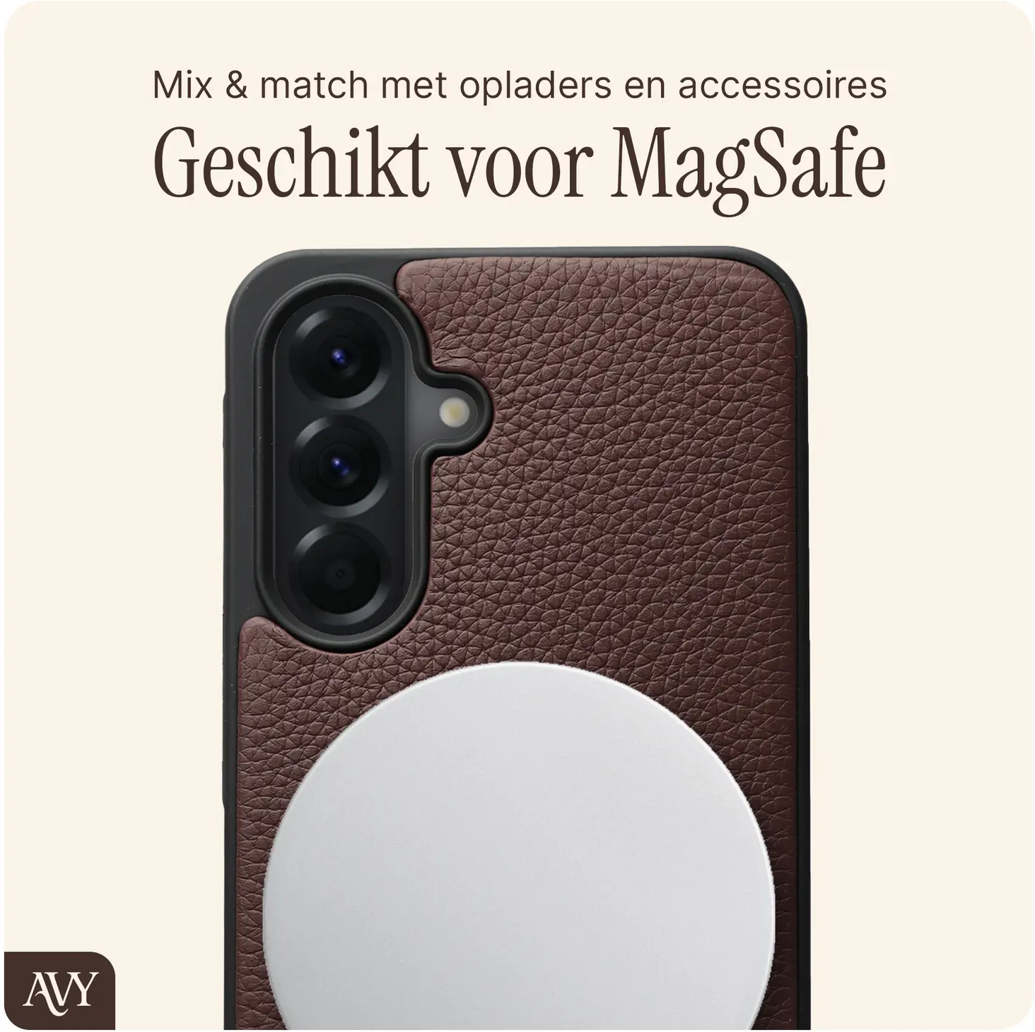 AVY Samsung Galaxy A57 Hoesje met Koord Haakjes MagSafe Leer Chocolate afbeelding 7