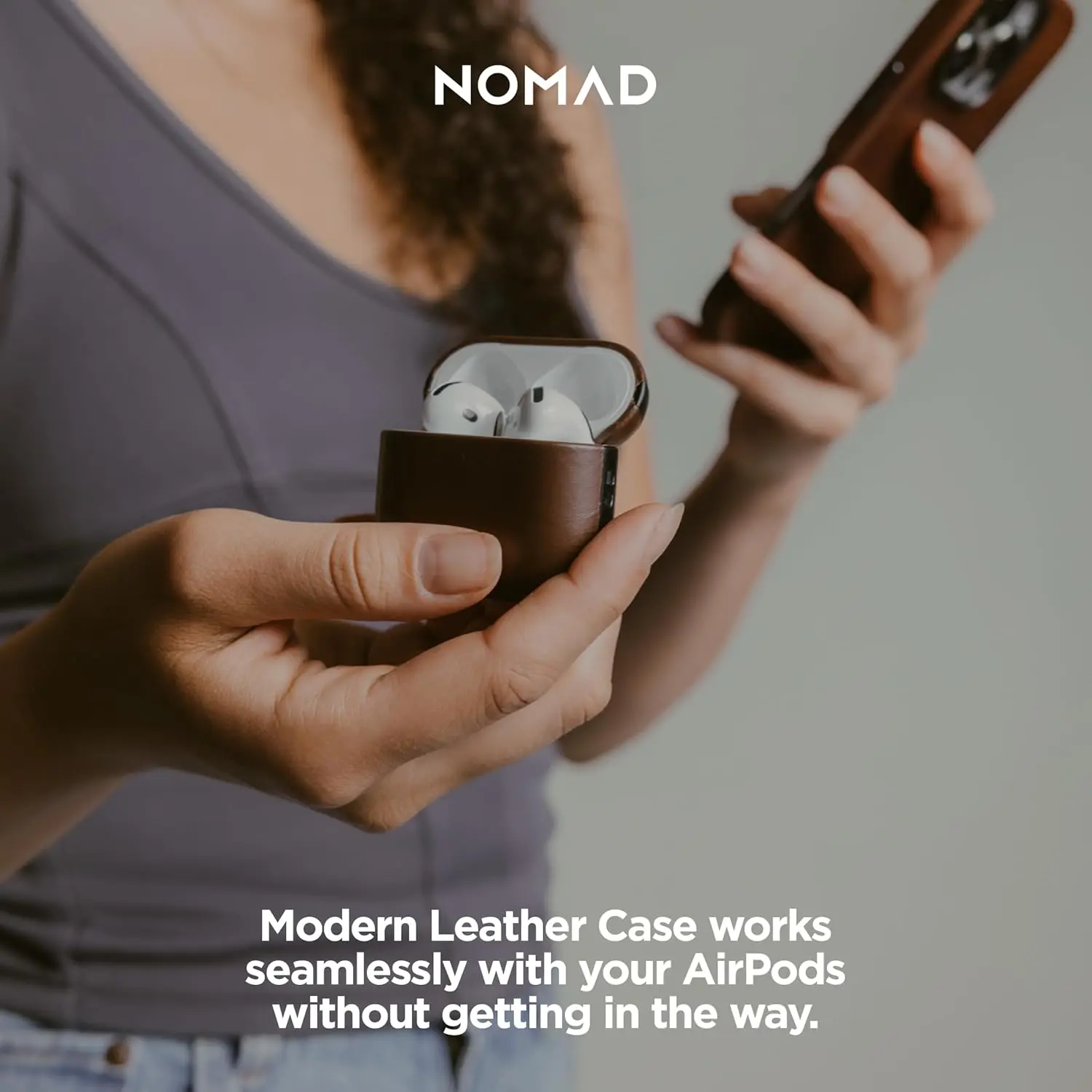 Nomad Modern Leather Apple AirPods 4 Hoesje Bruin afbeelding 5