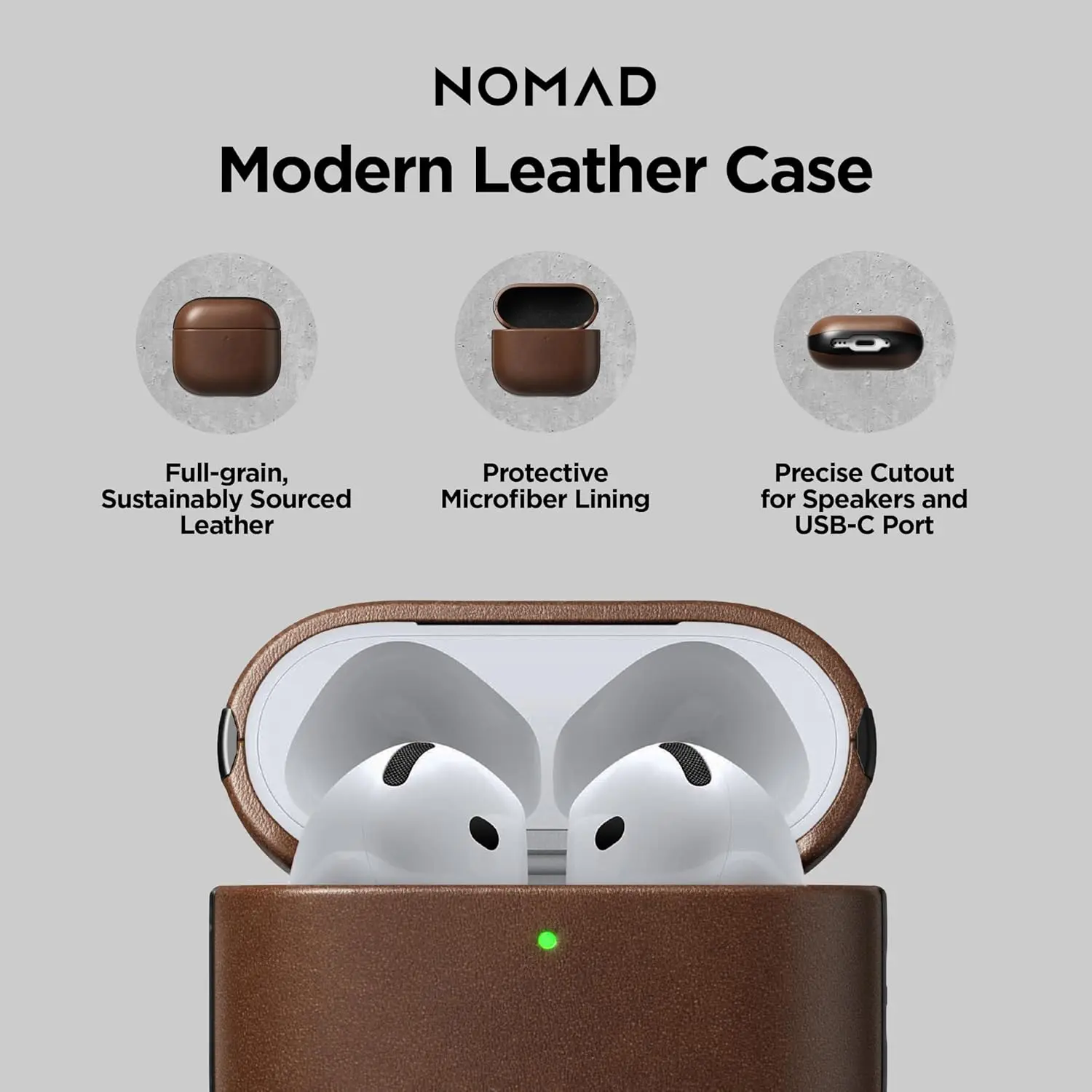 Nomad Modern Leather Apple AirPods 4 Hoesje Bruin afbeelding 3
