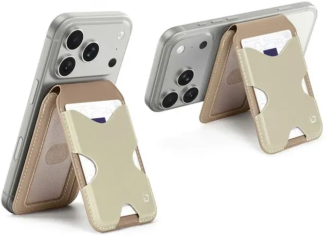 Dux Ducis Magnetische Wallet MagSafe Kaarthouder met Standaard 5 Pasjes Beige afbeelding 4