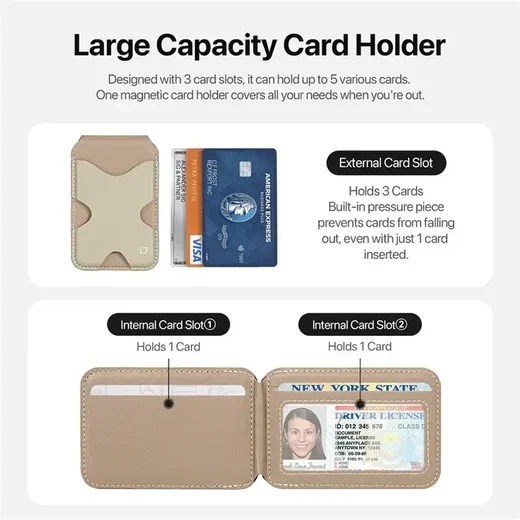 Dux Ducis Magnetische Wallet MagSafe Kaarthouder met Standaard 5 Pasjes Beige afbeelding 5