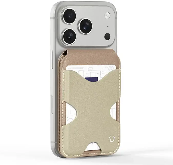 Dux Ducis Magnetische Wallet MagSafe Kaarthouder met Standaard 5 Pasjes Beige afbeelding 3