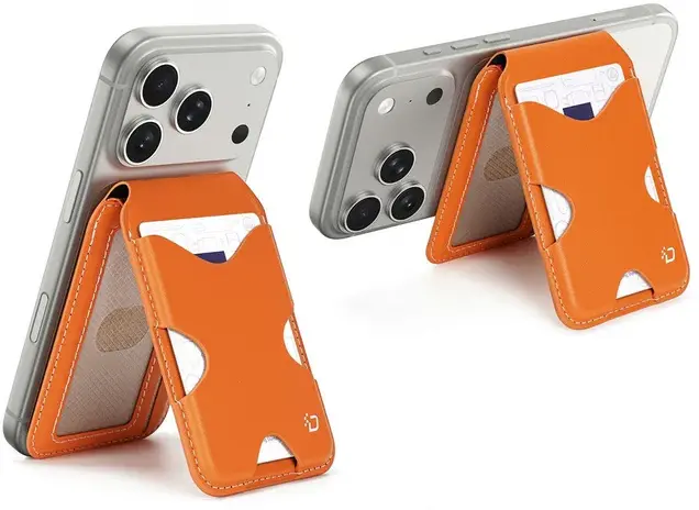 Dux Ducis Magnetische Wallet MagSafe Kaarthouder met Standaard 5 Pasjes Oranje afbeelding 4