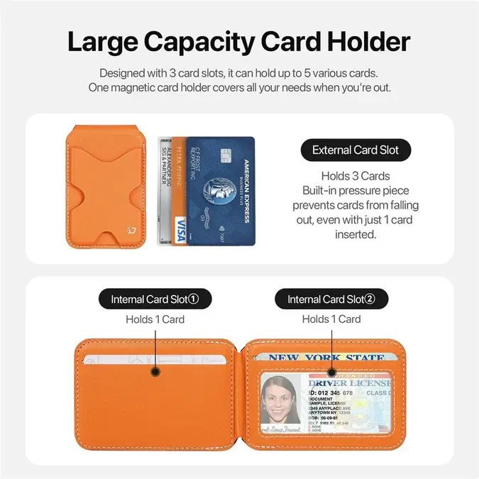 Dux Ducis Magnetische Wallet MagSafe Kaarthouder met Standaard 5 Pasjes Oranje afbeelding 5