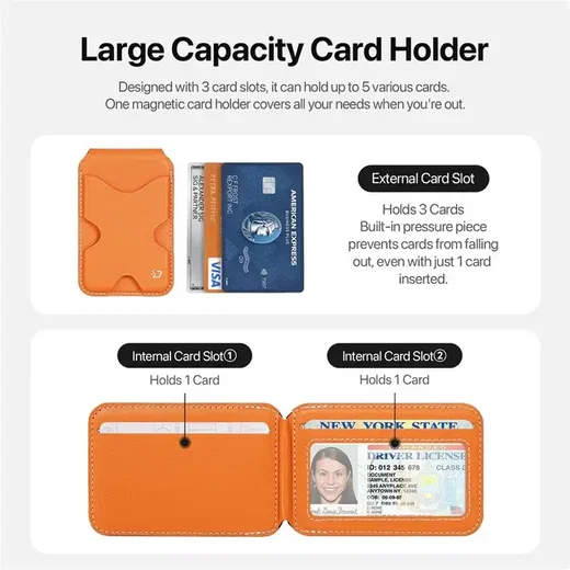 Dux Ducis Magnetische Wallet MagSafe Kaarthouder met Standaard 5 Pasjes Oranje afbeelding 5