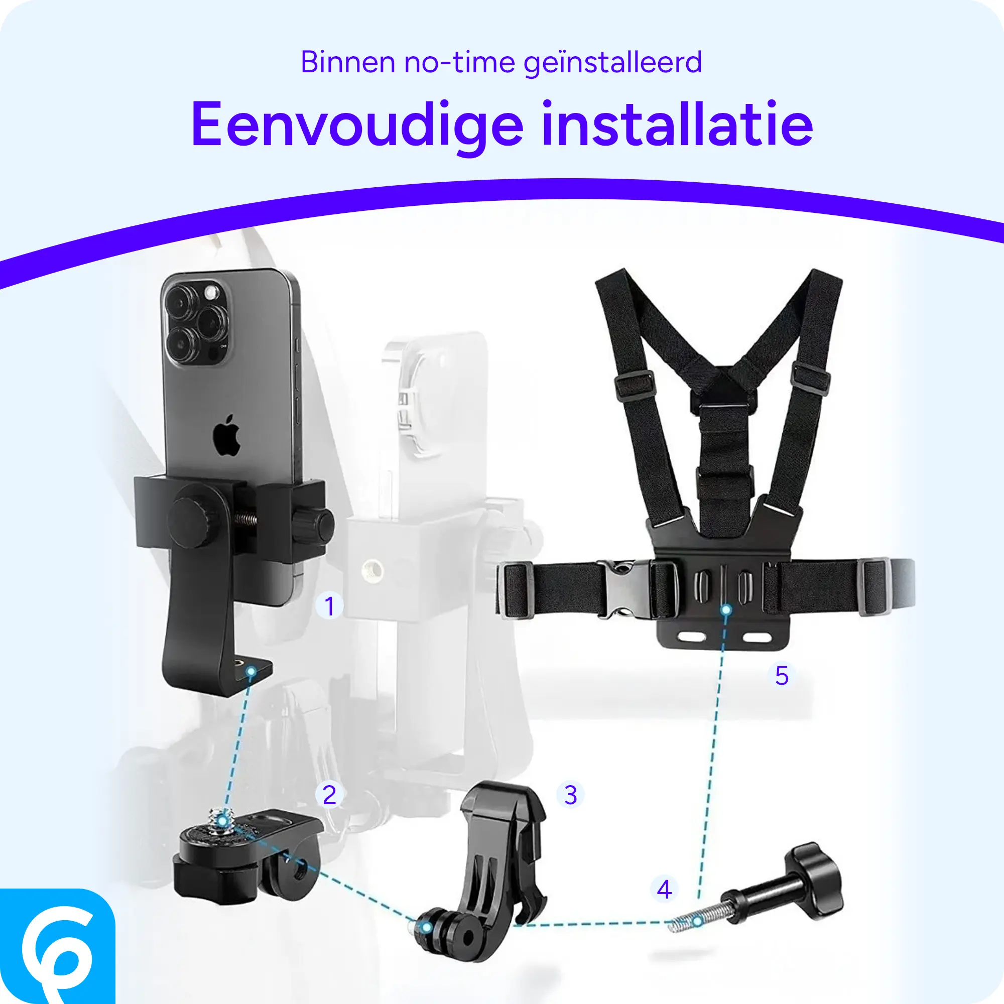 SBG Borstriem En Hoofdband Houder Voor Telefoon En GoPro afbeelding 7