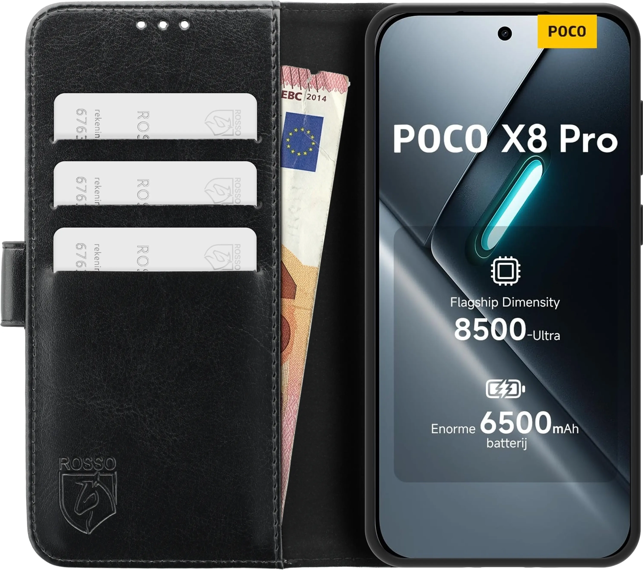 Rosso Element Xiaomi Poco X8 Pro Hoesje Book Case Wallet Zwart afbeelding 14