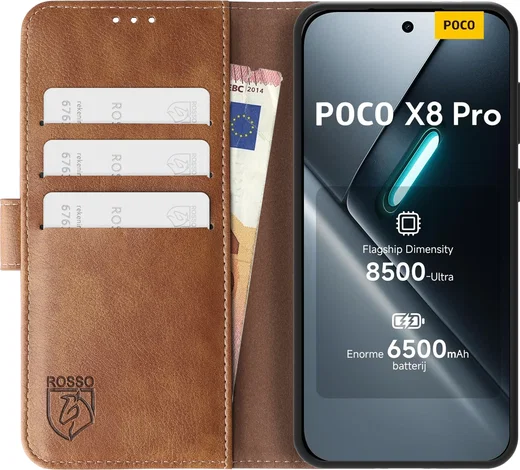 Rosso Element Xiaomi Poco X8 Pro Hoesje Book Case Wallet Bruin afbeelding 13