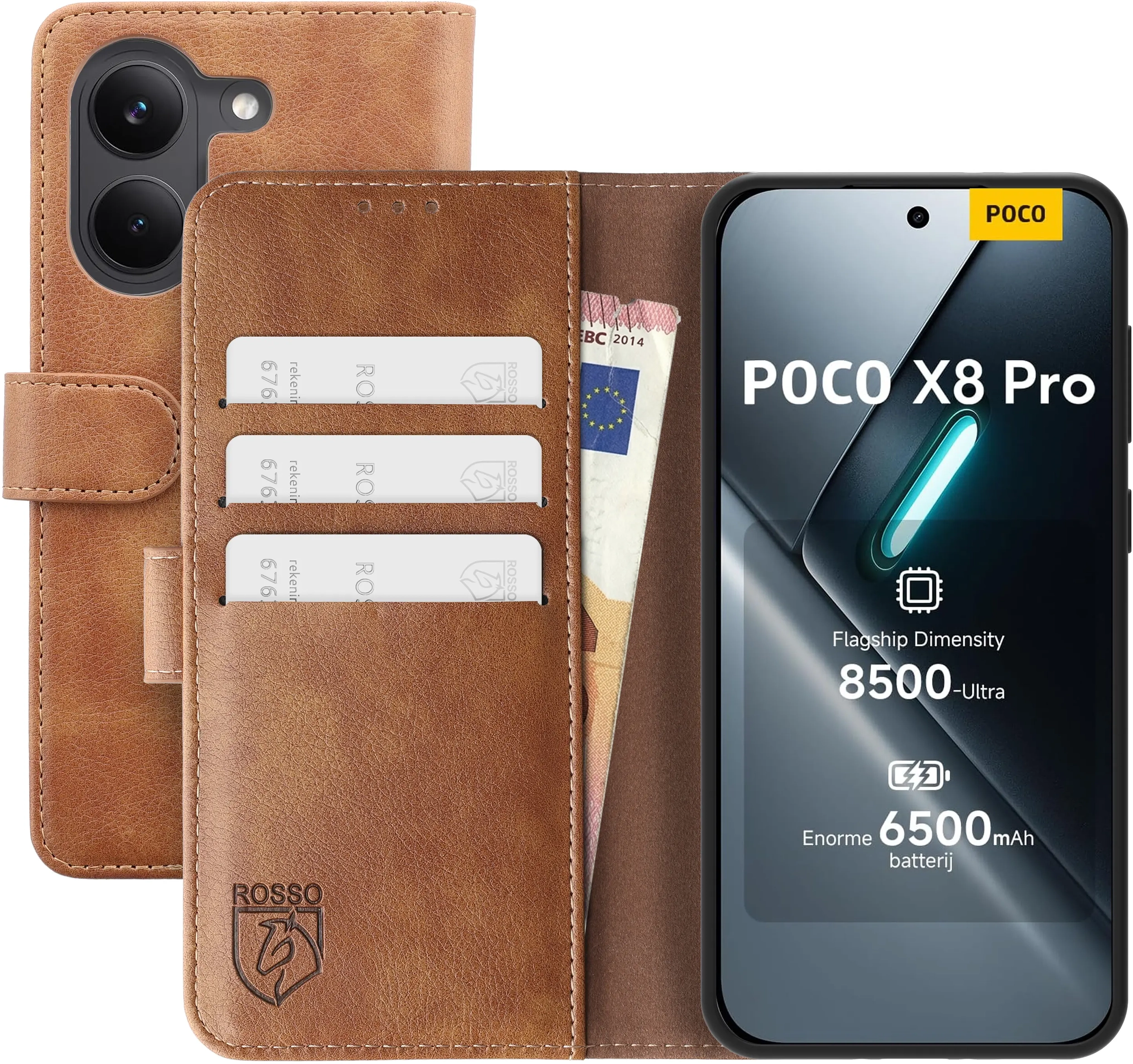 Rosso Element Xiaomi Poco X8 Pro Hoesje Book Case Wallet Bruin afbeelding 1