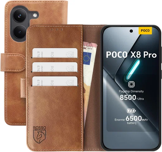 Rosso Element Xiaomi Poco X8 Pro Hoesje Book Case Wallet Bruin afbeelding 1