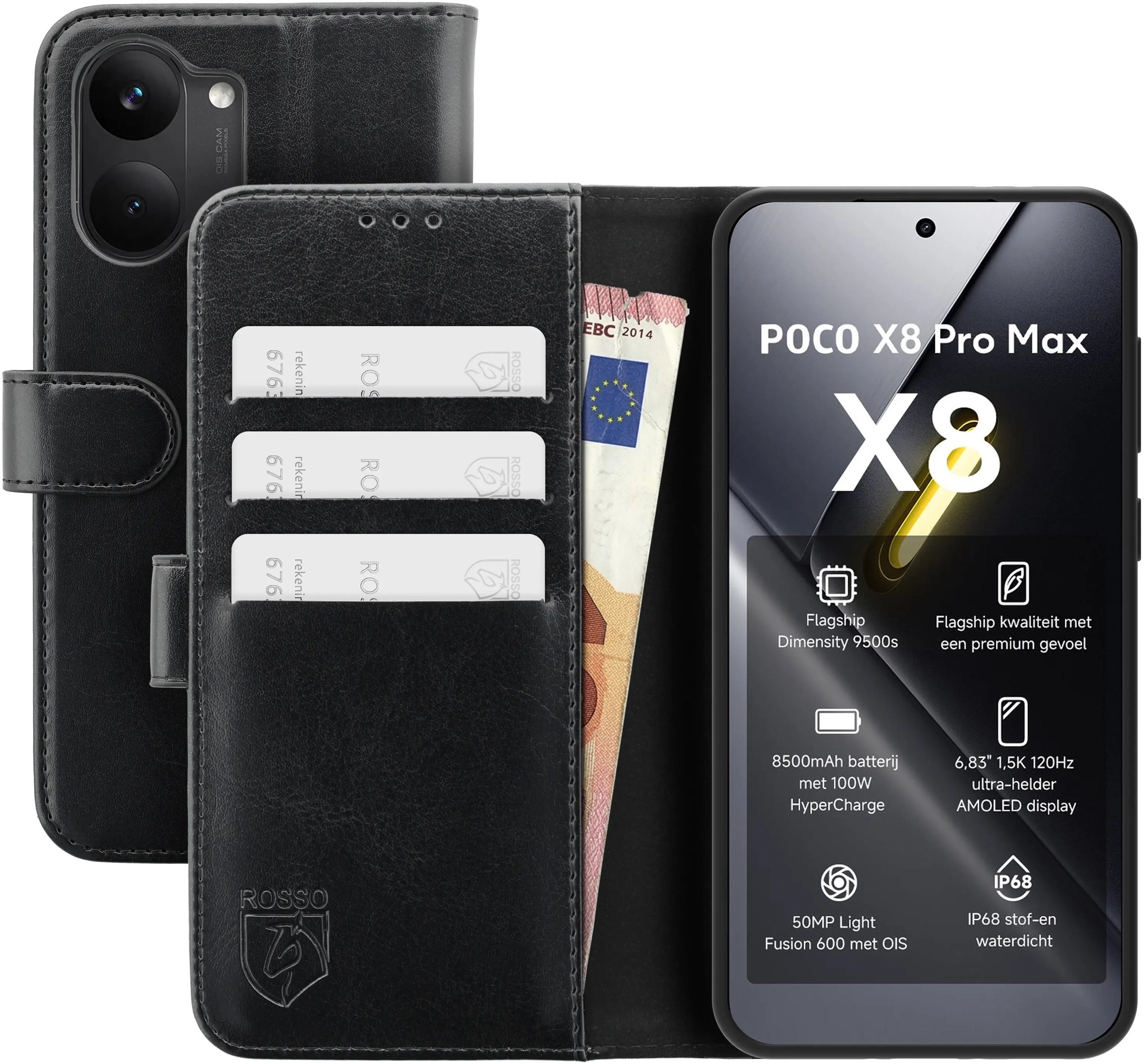 Rosso Element Xiaomi Poco X8 Pro Max Hoesje Book Case Wallet Zwart afbeelding 1