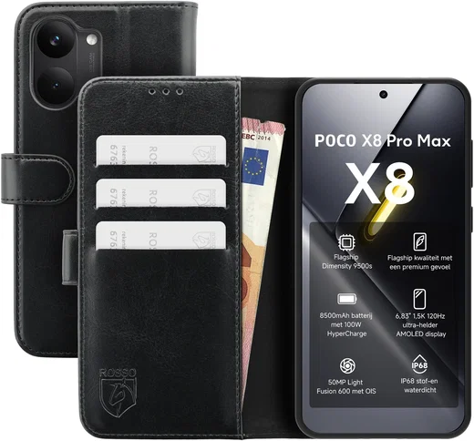 Rosso Element Xiaomi Poco X8 Pro Max Hoesje Book Case Wallet Zwart afbeelding 1