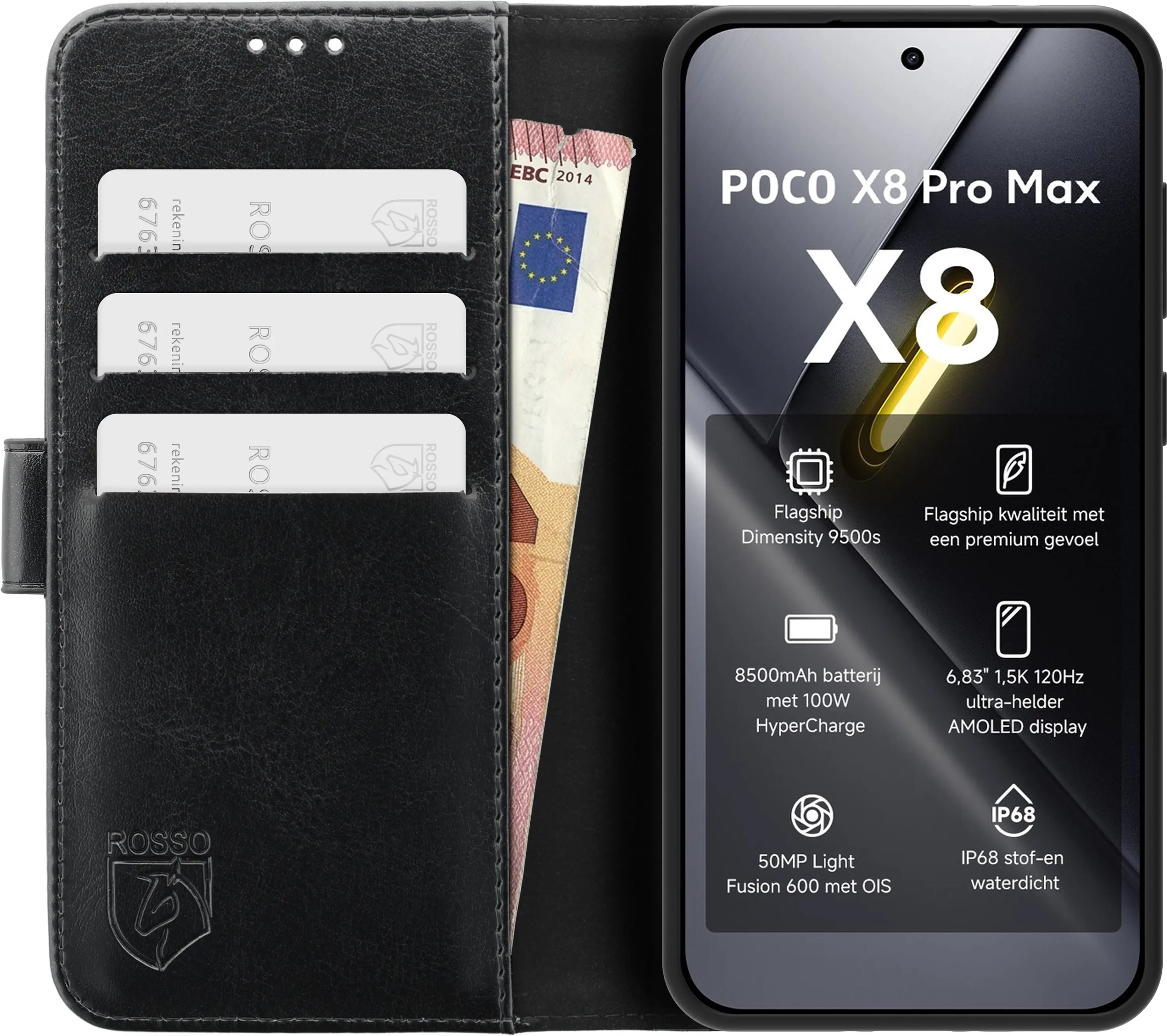 Rosso Element Xiaomi Poco X8 Pro Max Hoesje Book Case Wallet Zwart afbeelding 16