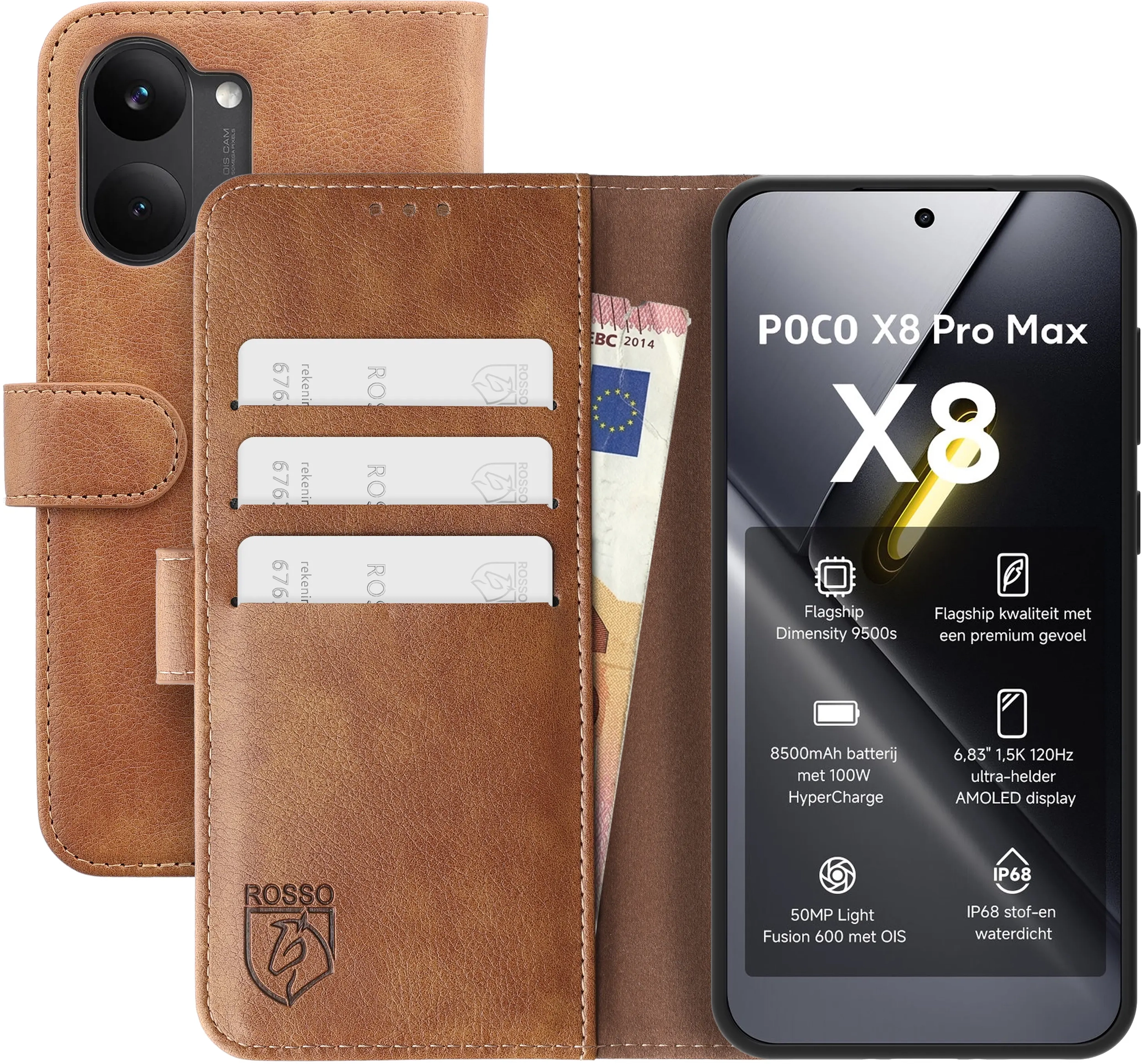 Rosso Element Xiaomi Poco X8 Pro Max Hoesje Book Case Wallet Bruin afbeelding 1