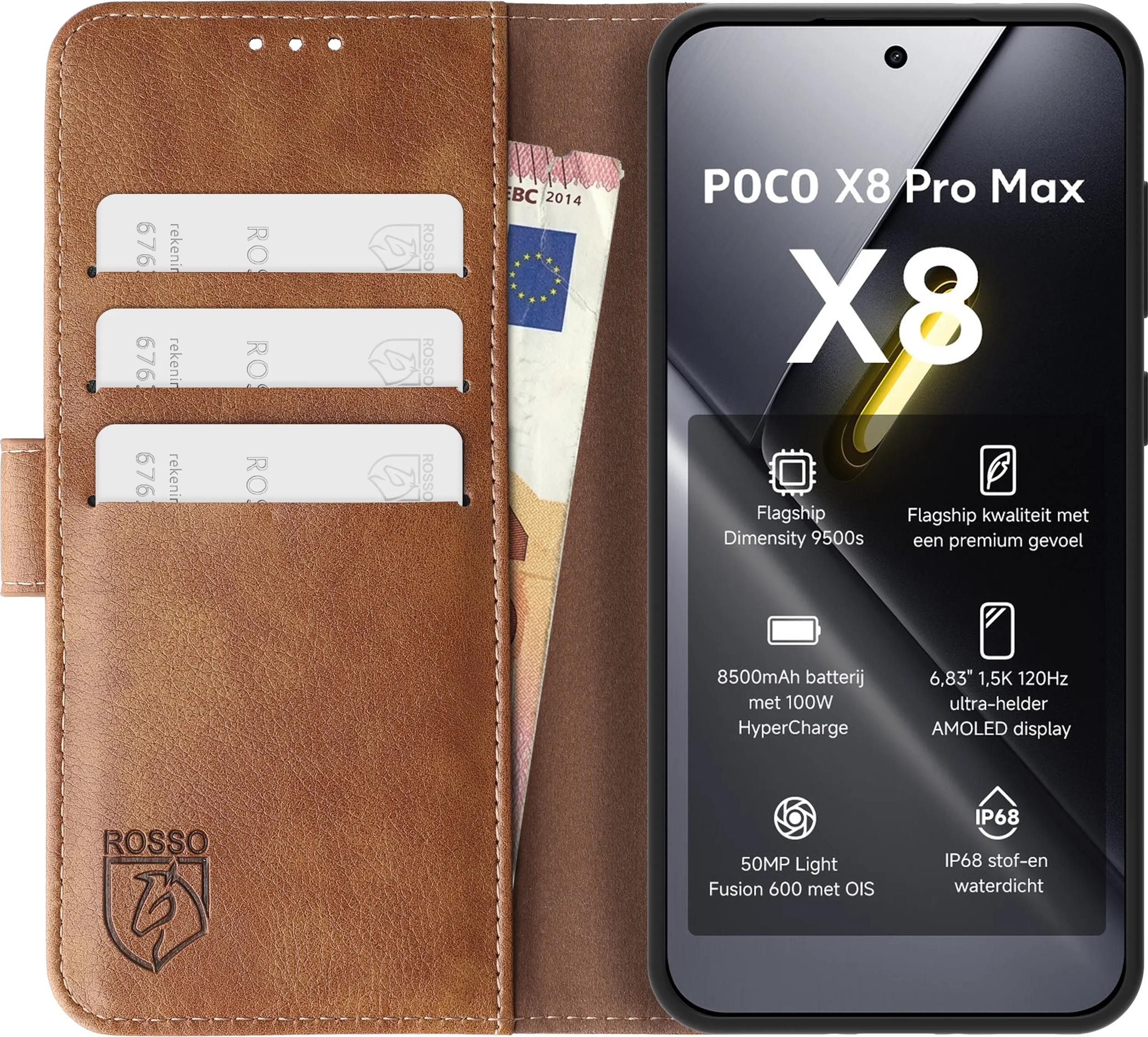 Rosso Element Xiaomi Poco X8 Pro Max Hoesje Book Case Wallet Bruin afbeelding 14
