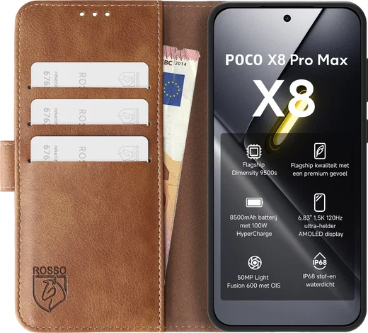 Rosso Element Xiaomi Poco X8 Pro Max Hoesje Book Case Wallet Bruin afbeelding 14