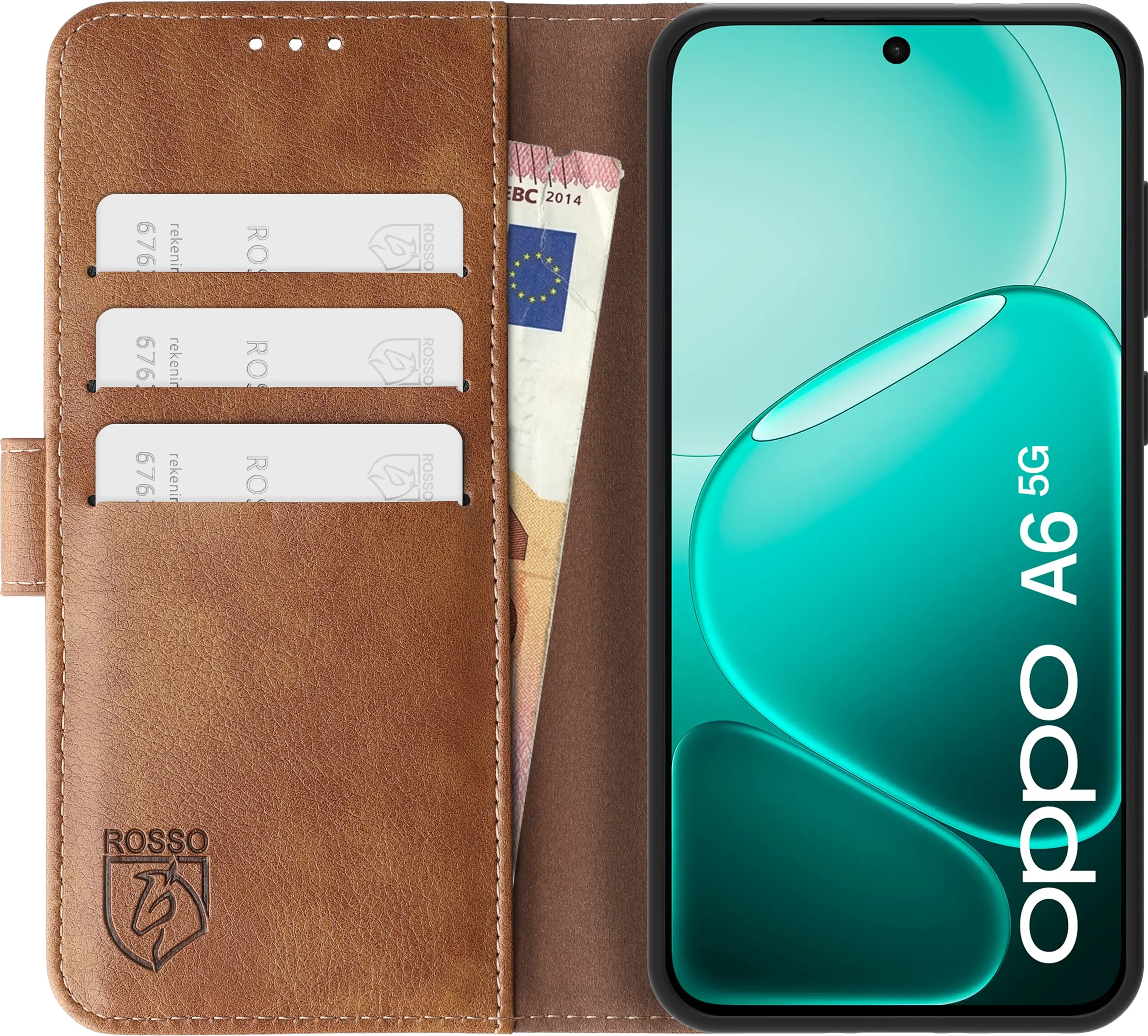 Rosso Element Oppo A6 Hoesje Book Case Wallet Bruin afbeelding 14