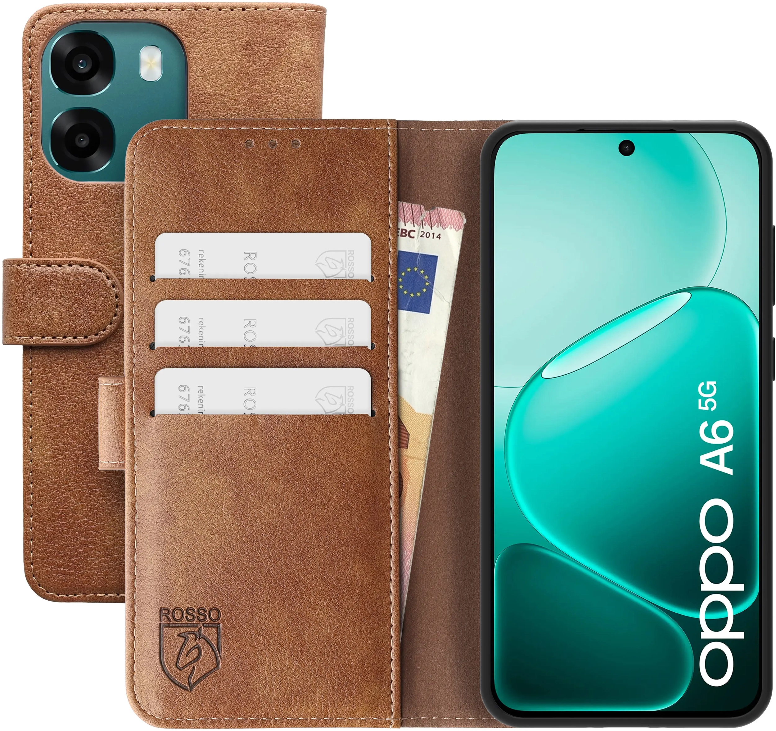 Rosso Element Oppo A6 Hoesje Book Case Wallet Bruin afbeelding 1