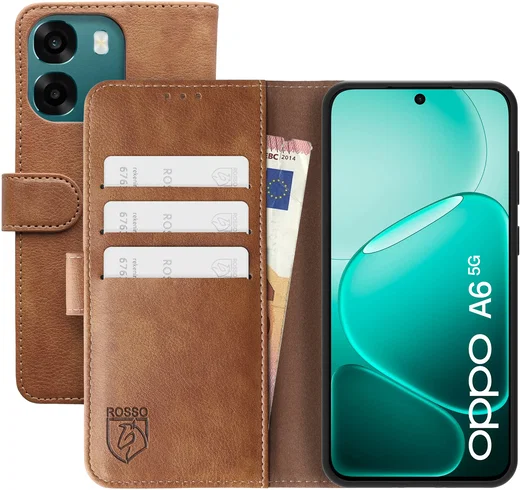 Rosso Element Oppo A6 Hoesje Book Case Wallet Bruin afbeelding 1